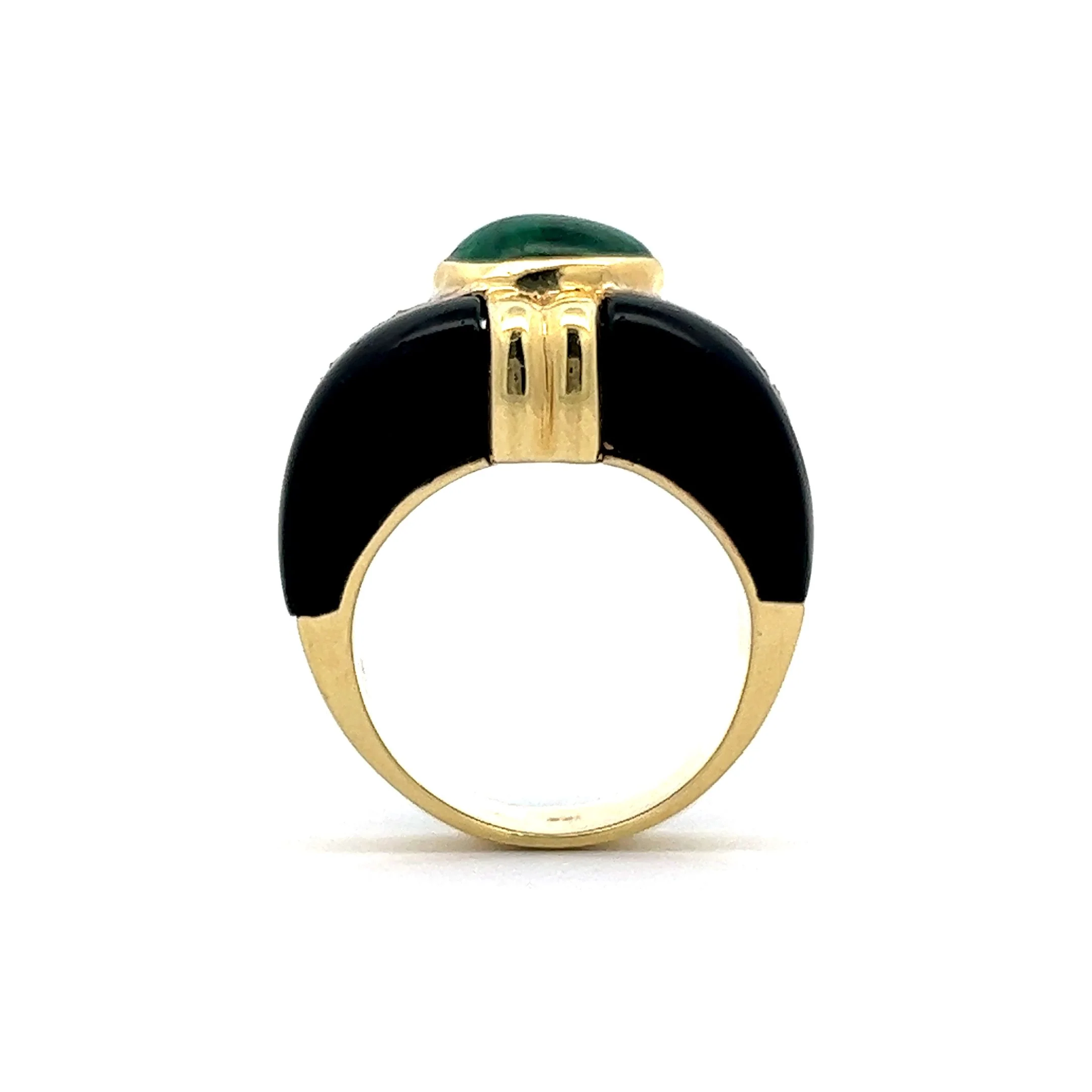2.49 Cabochon Emerald, Onyx & Diamond Right Hand Ring in 18k Yellow Gold - Image 4