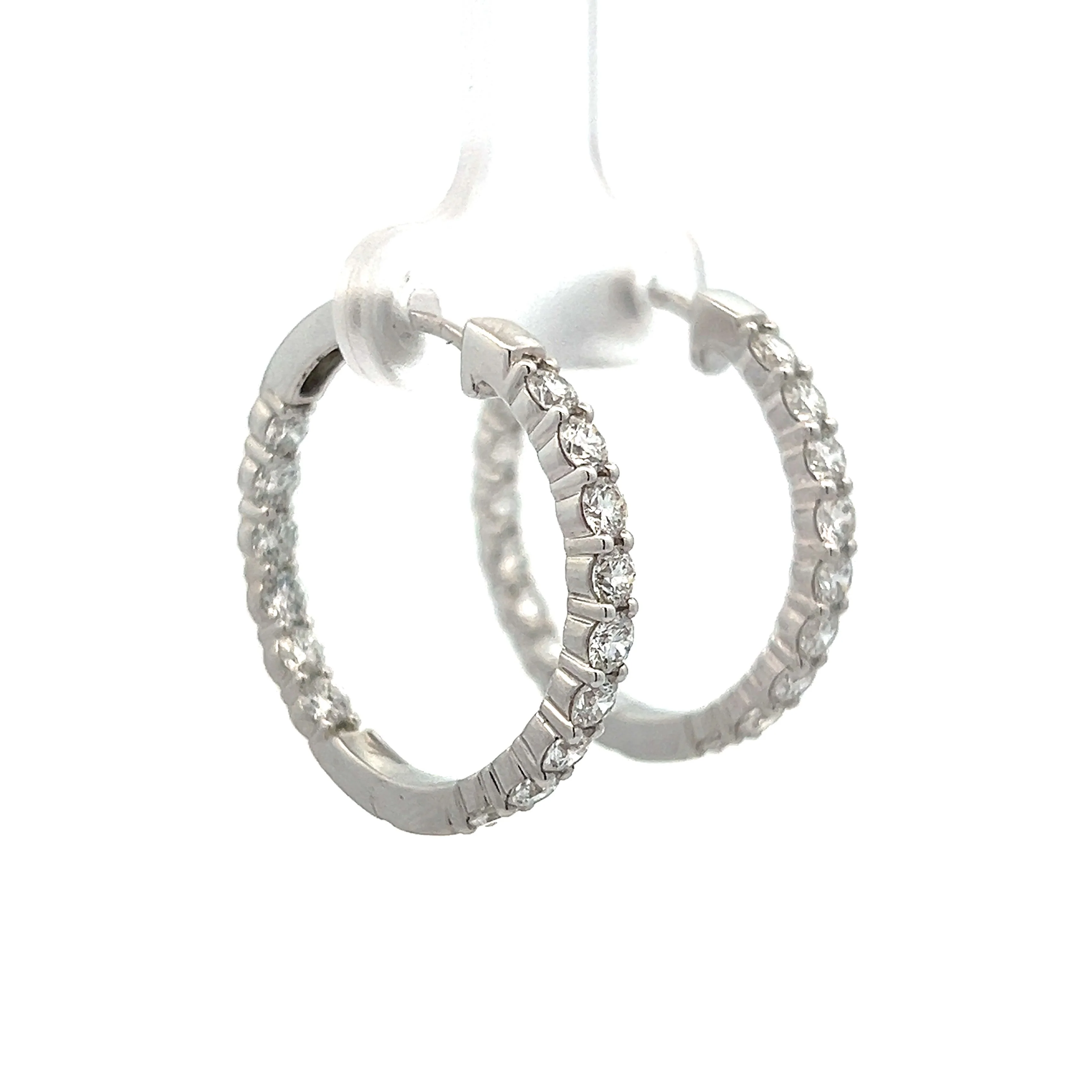 2.50 Round Brilliant Diamond Hoop Earrings in 14k White Gold - Image 3