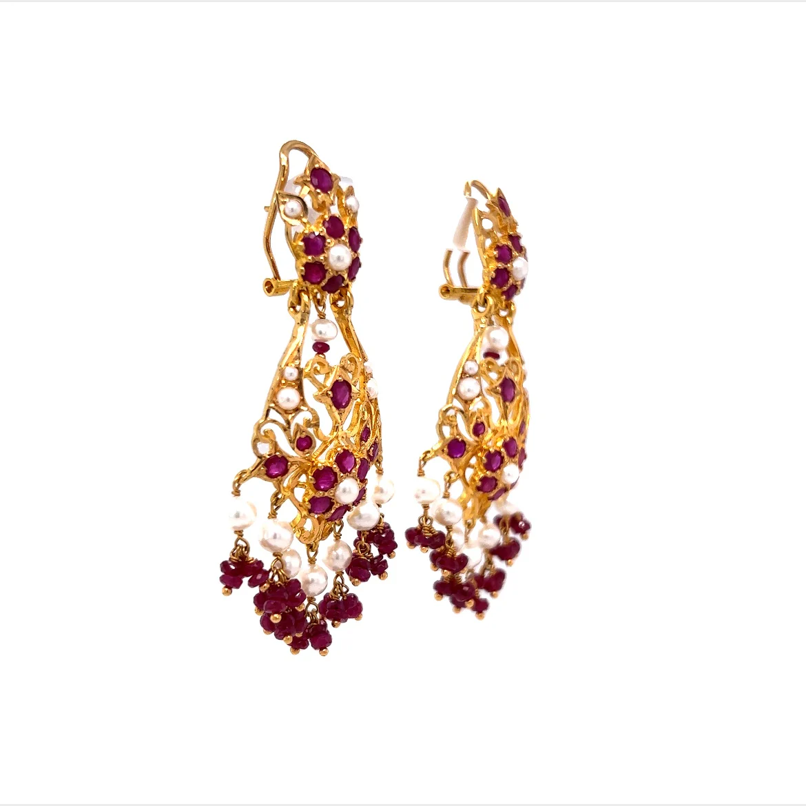 2.52 Ruby & Pearl Earrings in 22k Yellow Gold - Image 3