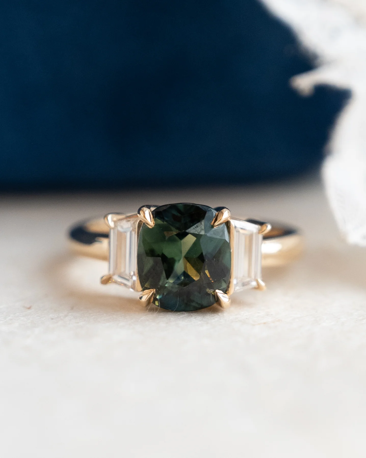 2.52 Sapphire & Diamond Three Stone Engagement Ring 14k - Image 6