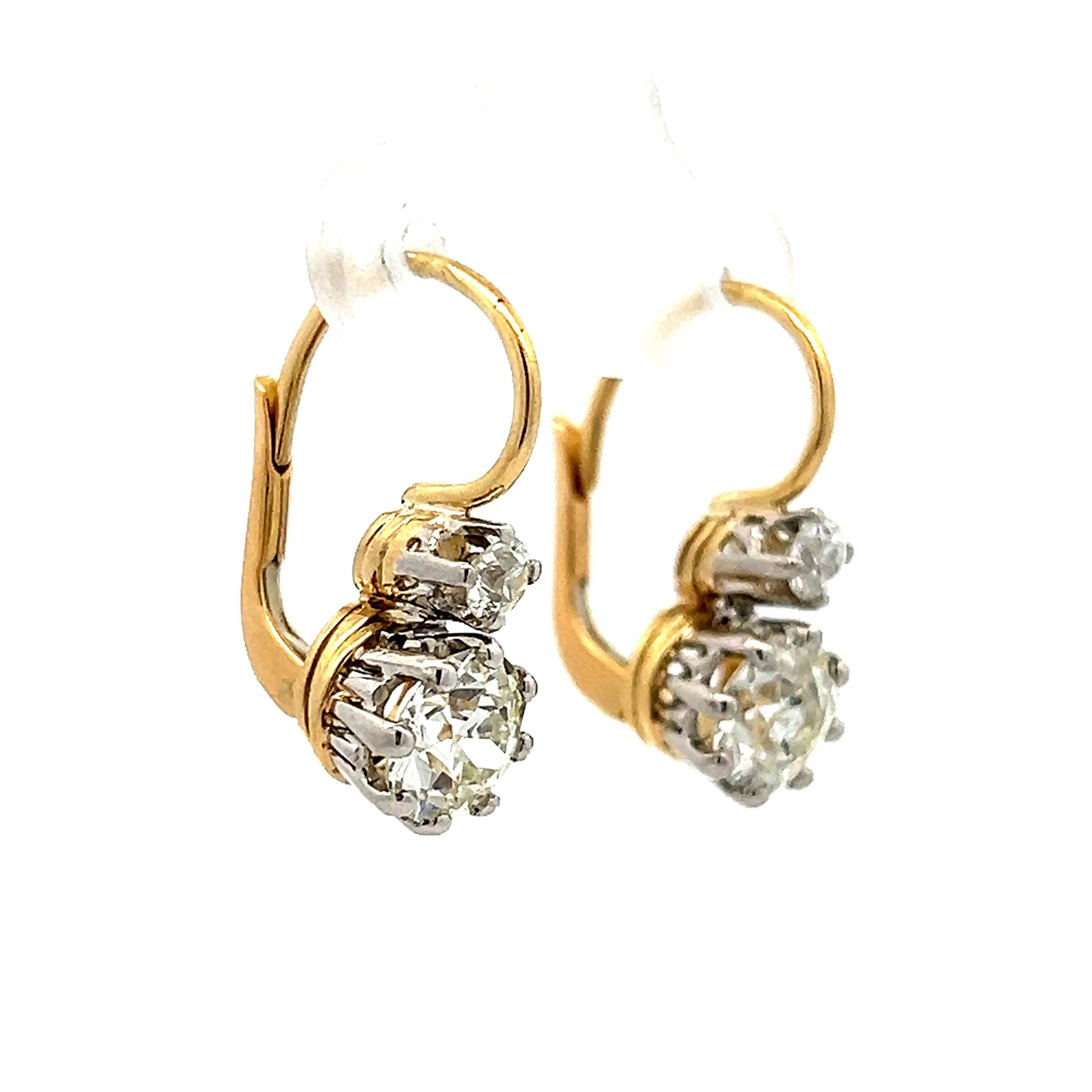 2.54 Vintage Diamond Drop Earrings in Yellow & White Gold - Image 3