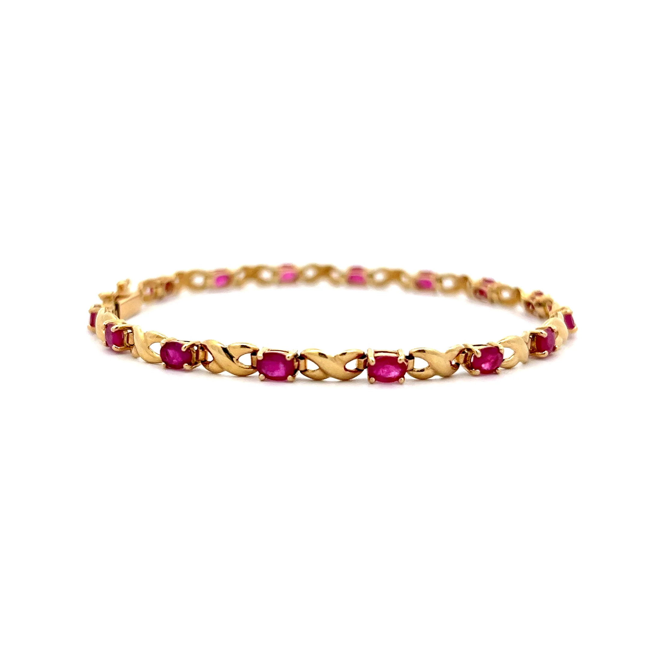 2.55 Oval Ruby Chain Bracelet in 14k Yellow Gold - Image 3