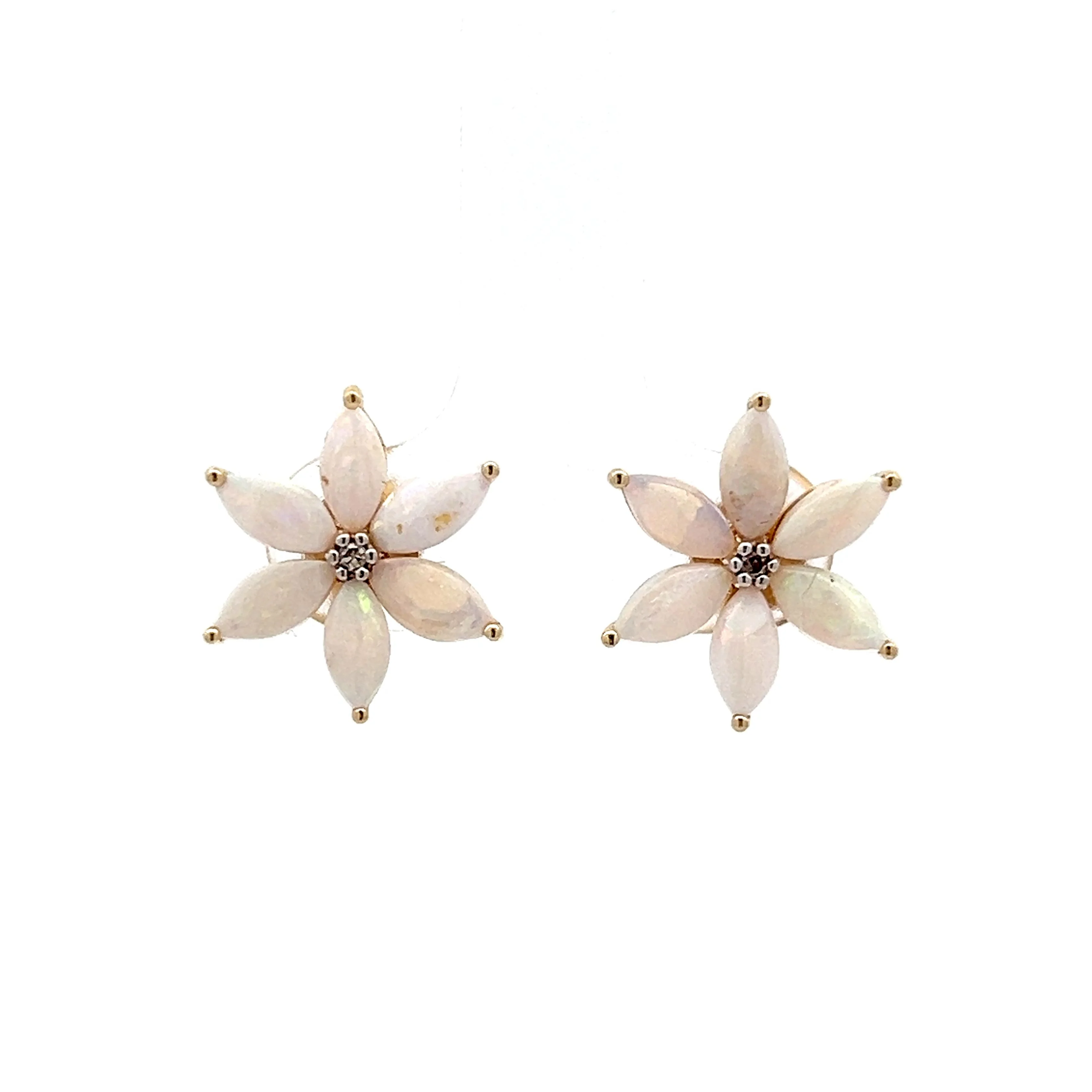 2.64 Opal & Diamond Floral Earrings in 14k Yellow Gold