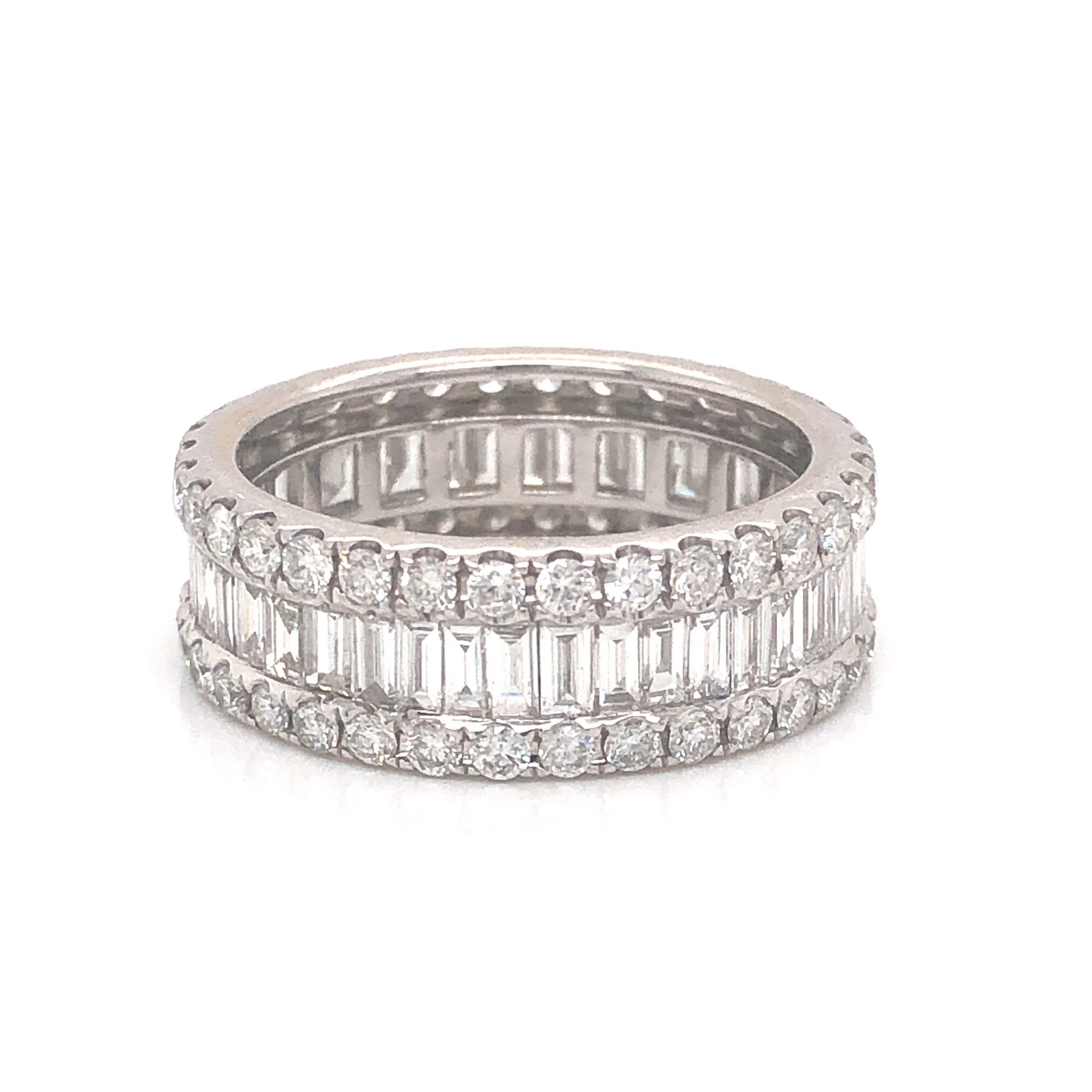 2.65 Baguette & Round Cut Diamond Eternity Band in 18k White Gold
