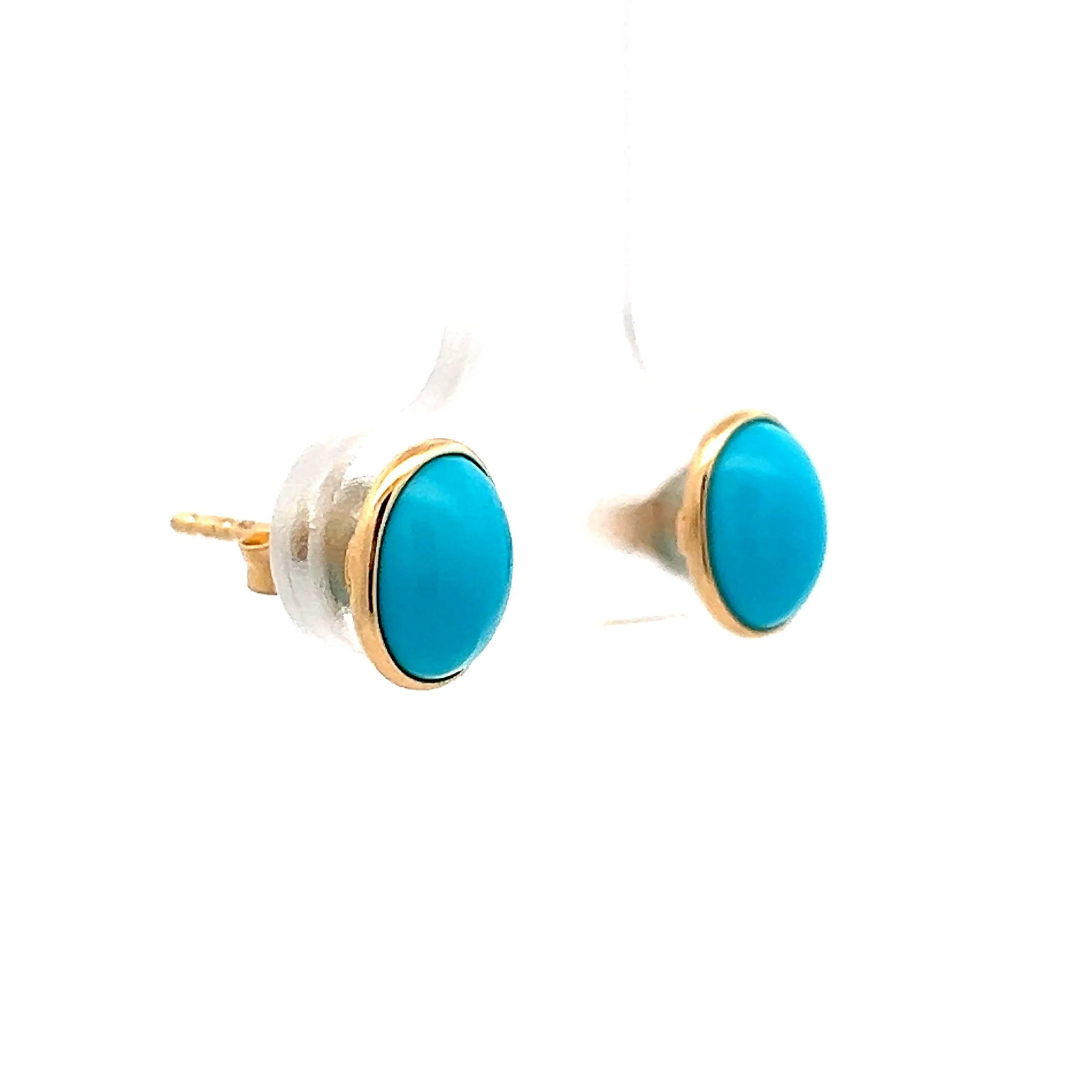 2.65 Cabochon Turquoise Stud Earrings in 14k - Image 3