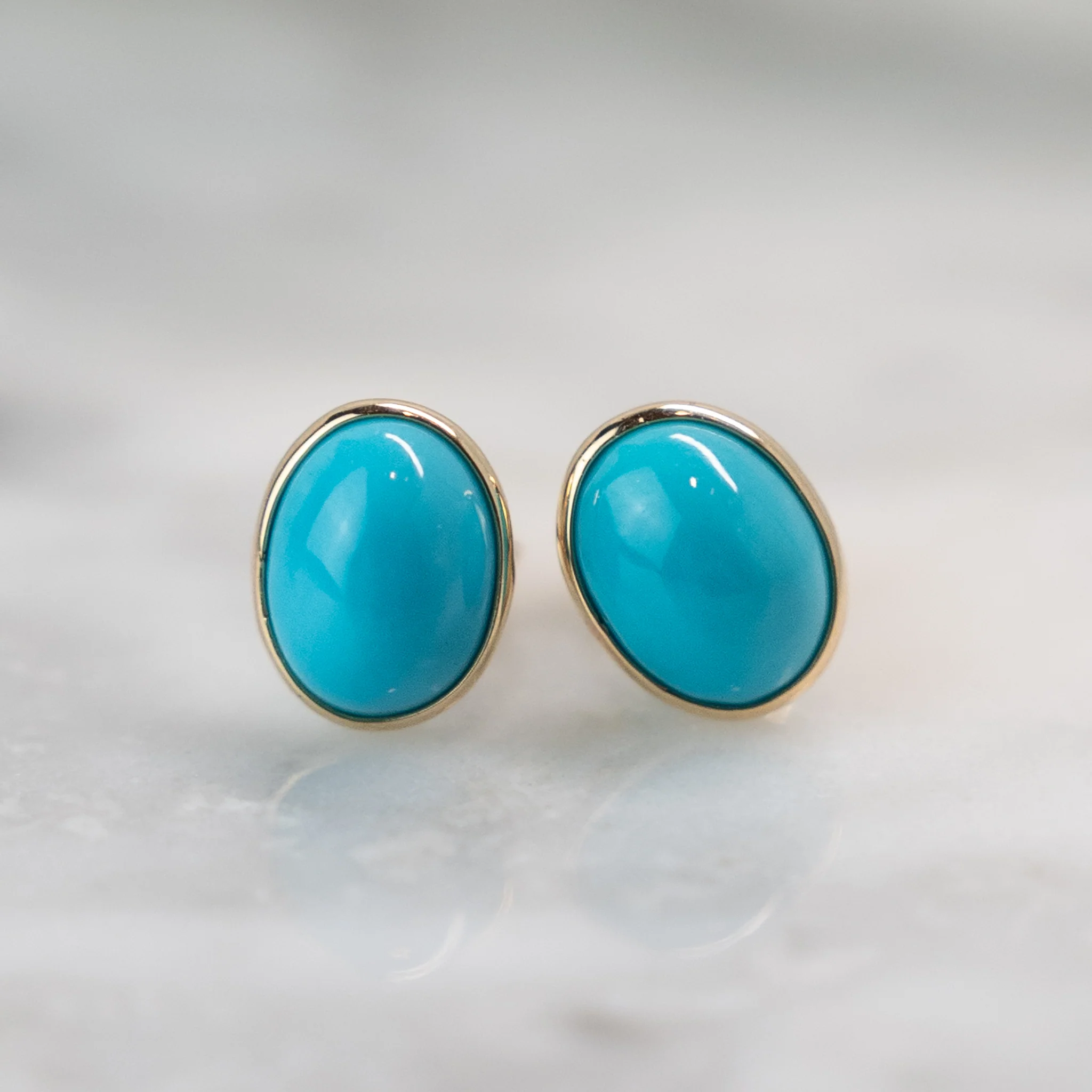 2.65 Cabochon Turquoise Stud Earrings in 14k - Image 4