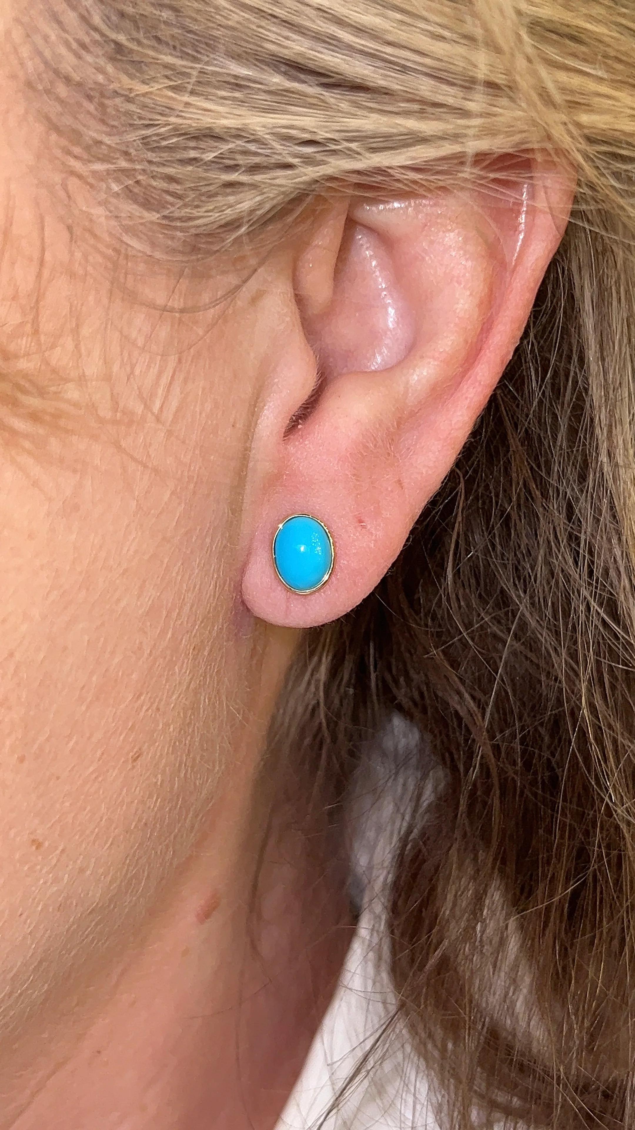 2.65 Cabochon Turquoise Stud Earrings in 14k - Image 5