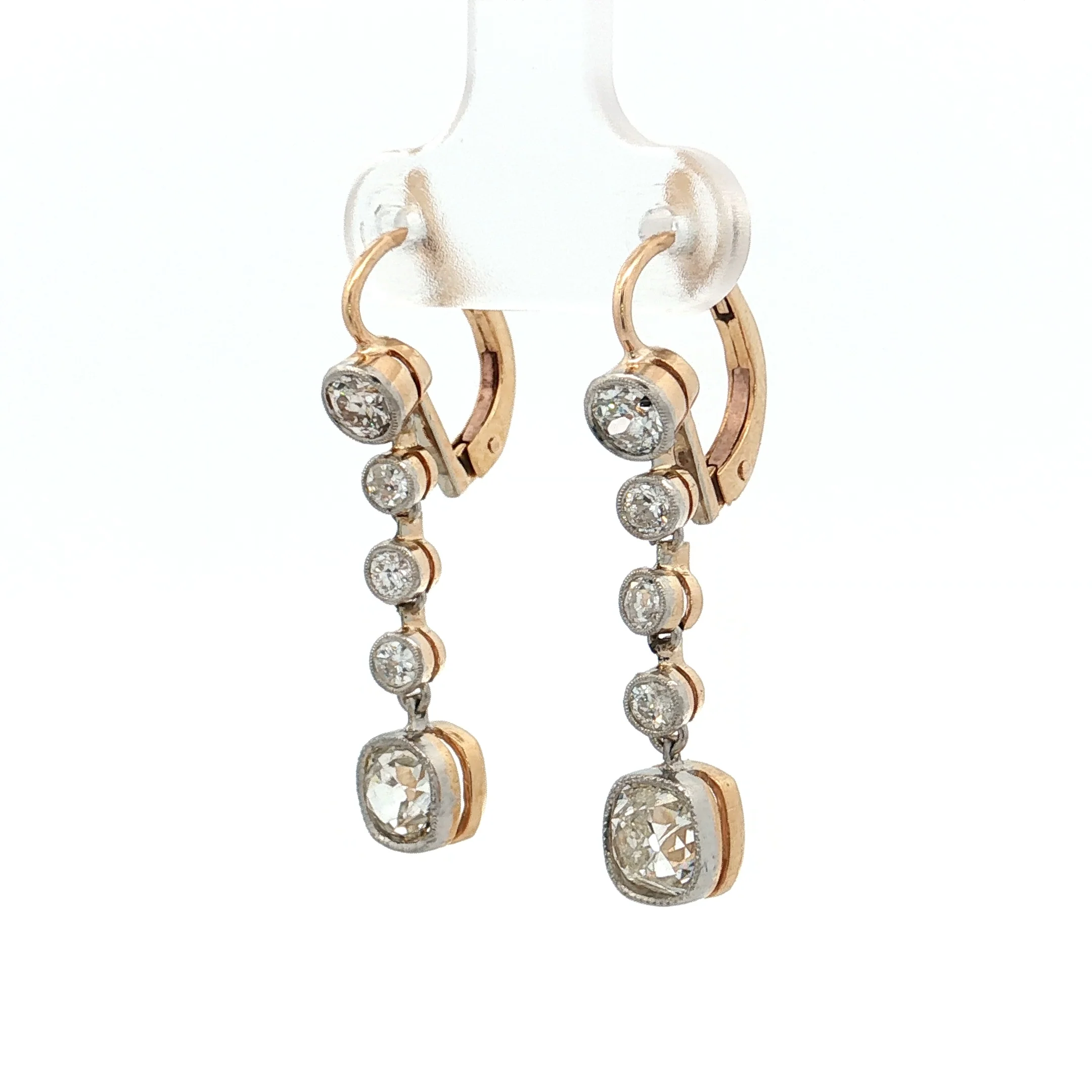2.70 Old Mine Cut Diamond Drop Earrings 18k - Image 2