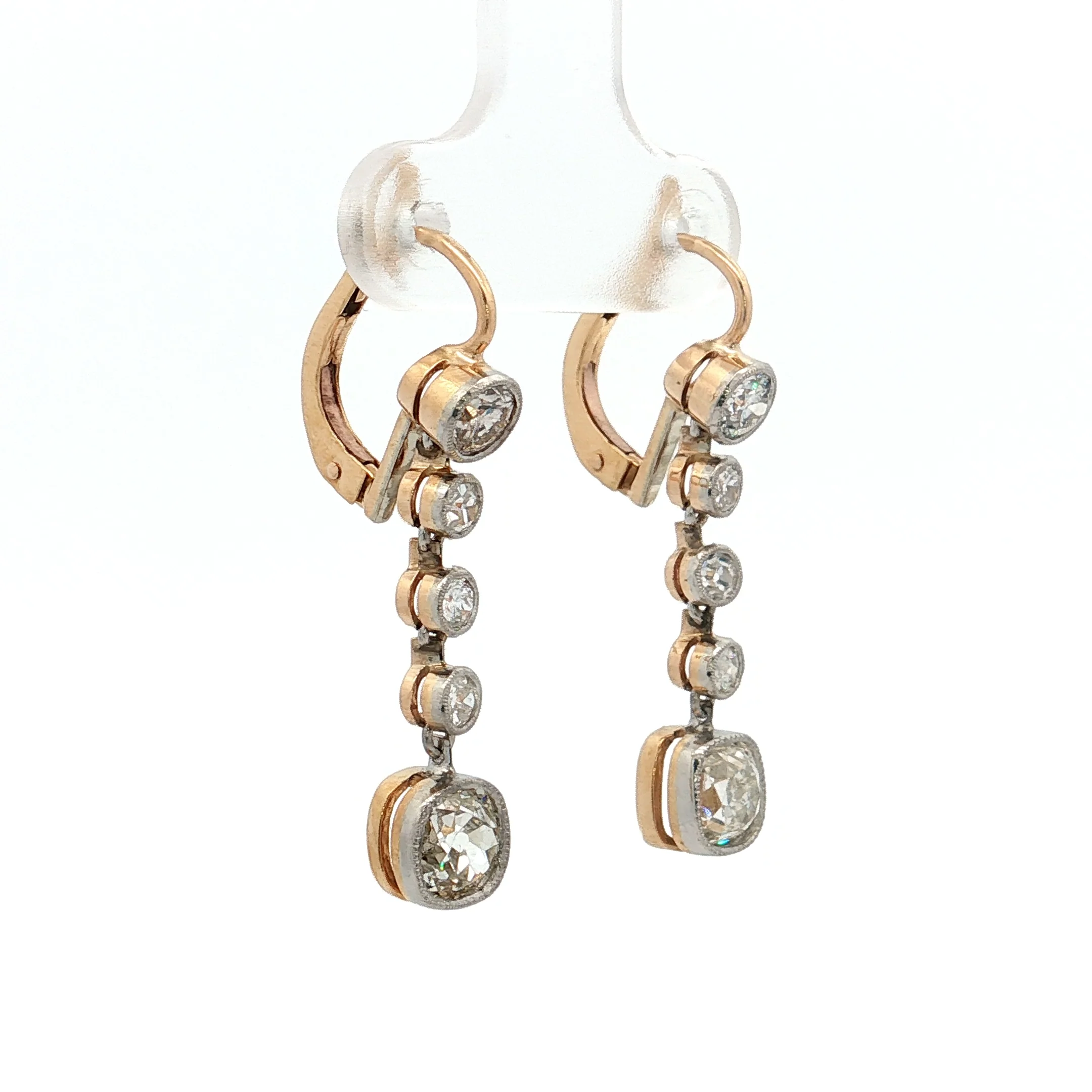 2.70 Old Mine Cut Diamond Drop Earrings 18k - Image 3