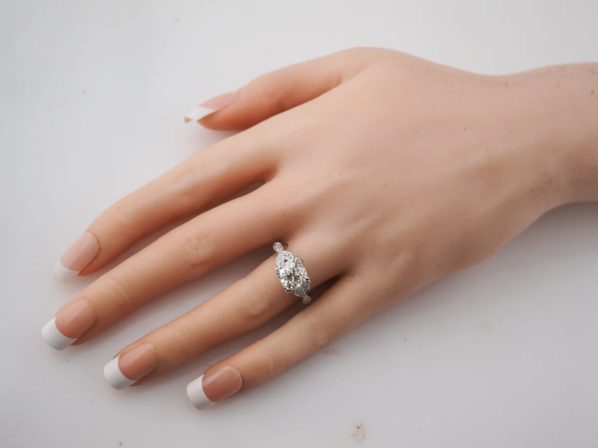 2.81 Carat Old European Cut Diamond Art Deco Engagement Ring - Image 6