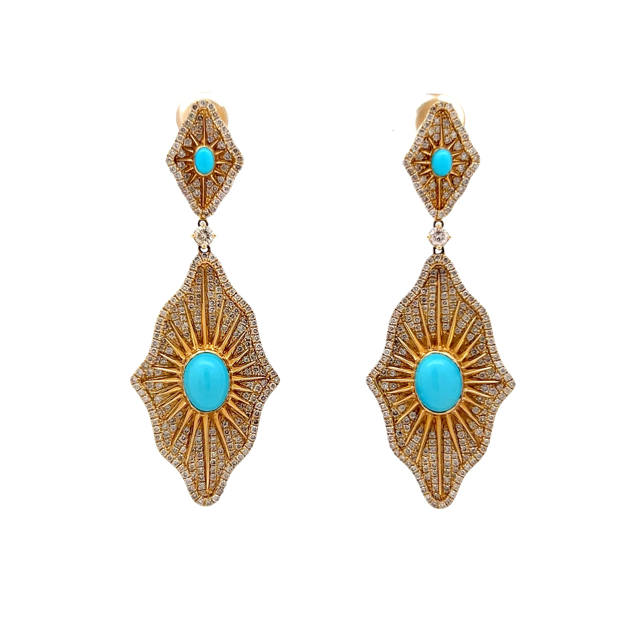 2.84 Turquoise & Diamond Drop Earrings in 18k