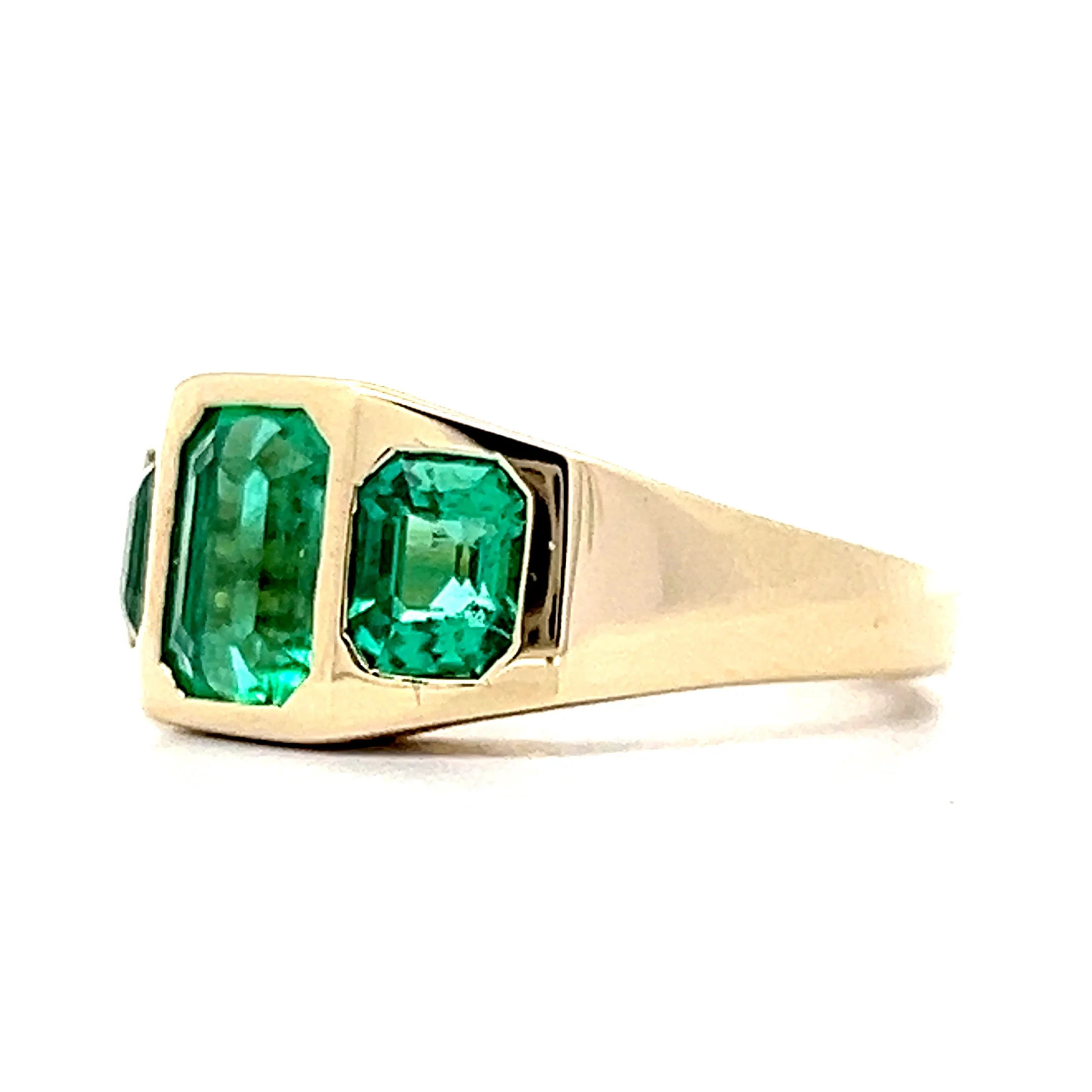2.86 Three Stone Emerald Engagement Ring in 14k Yellow Gold - Image 2