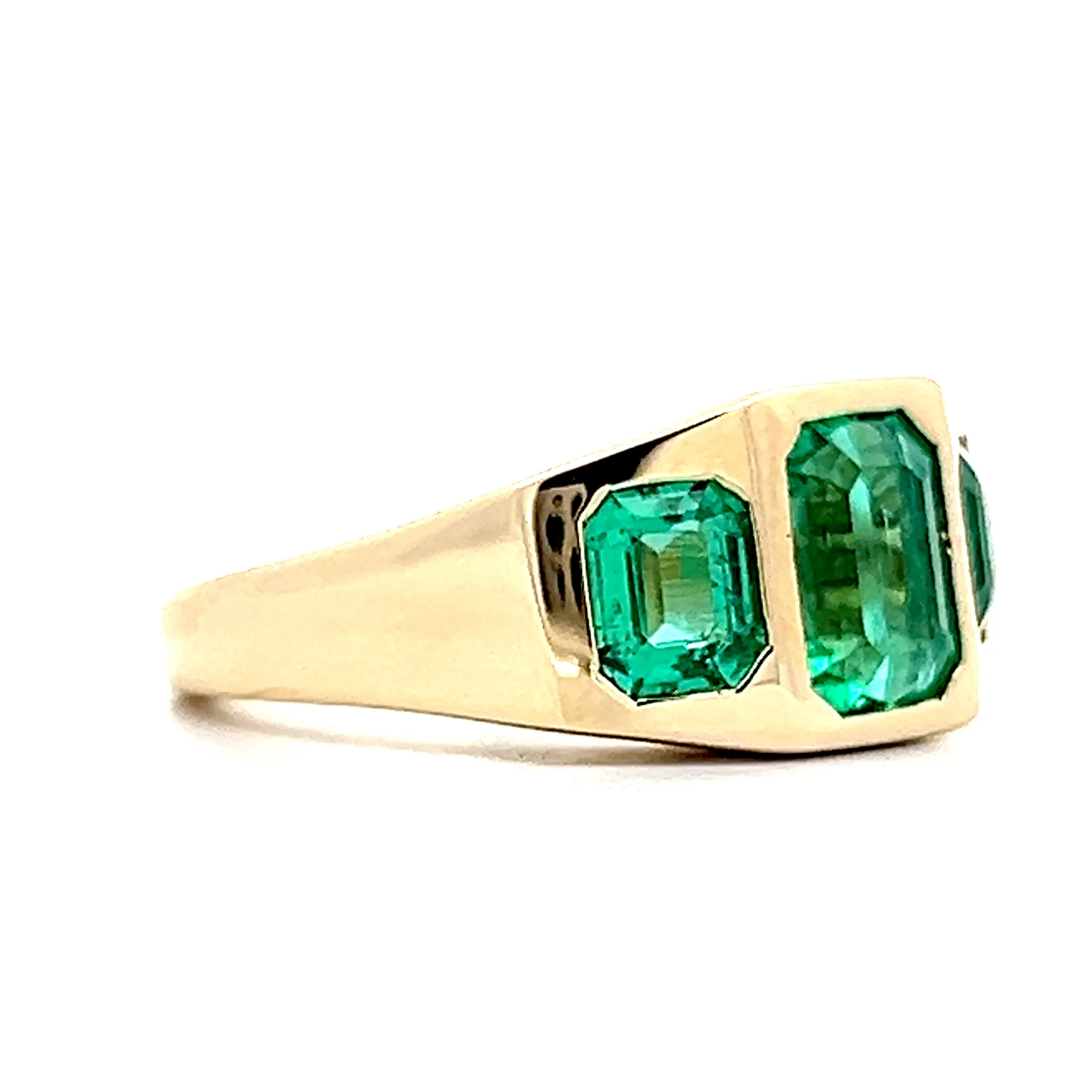 2.86 Three Stone Emerald Engagement Ring in 14k Yellow Gold - Image 3