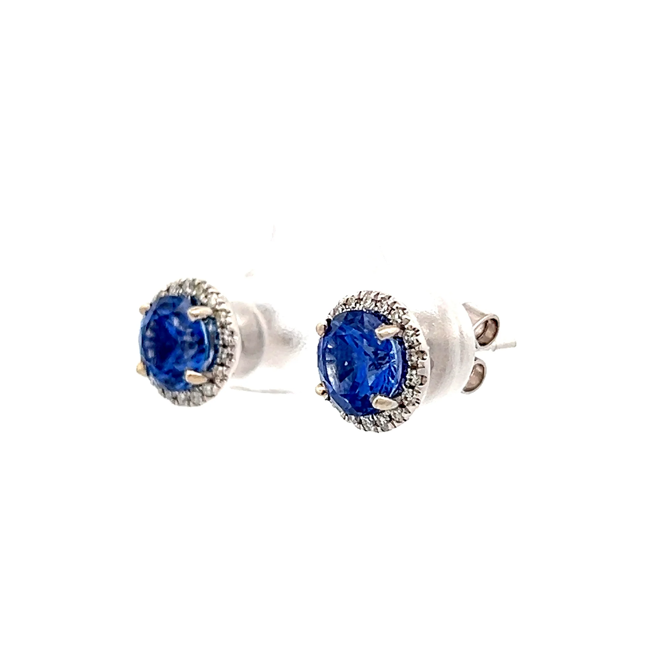 2.88 Blue Sapphire & Diamond Stud Earrings in 14k - Image 2
