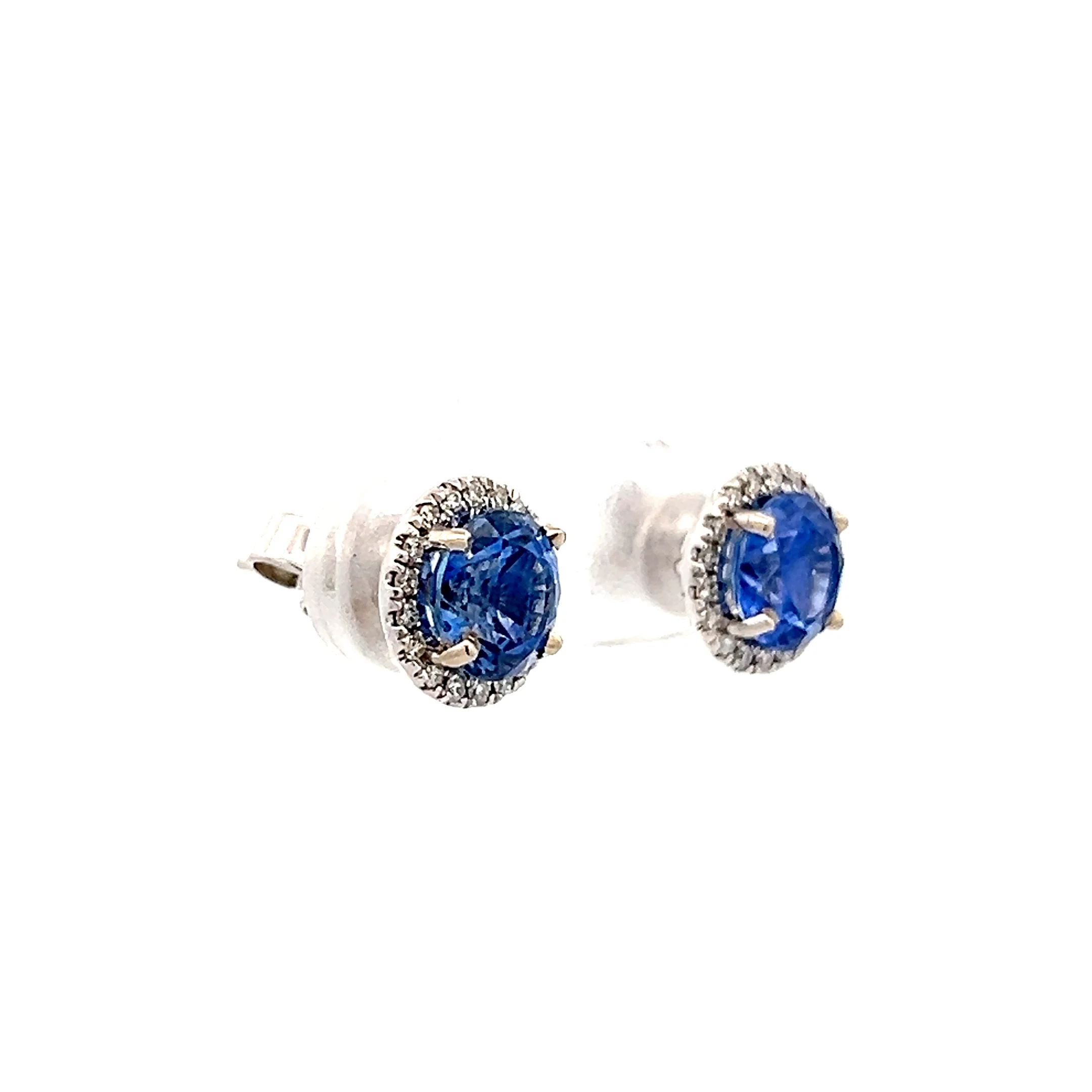 2.88 Blue Sapphire & Diamond Stud Earrings in 14k - Image 3