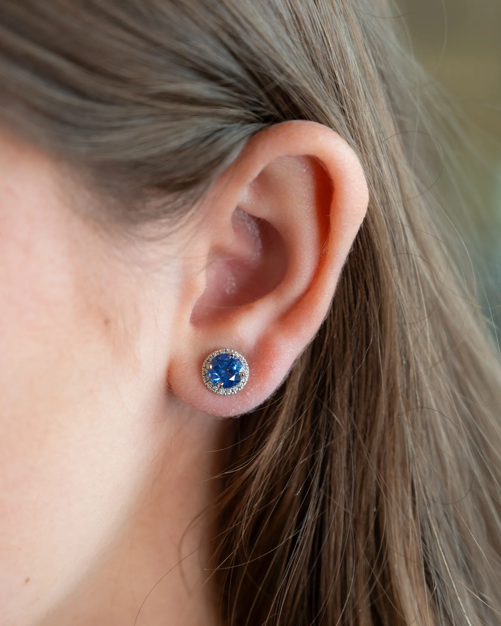 2.88 Blue Sapphire & Diamond Stud Earrings in 14k - Image 5