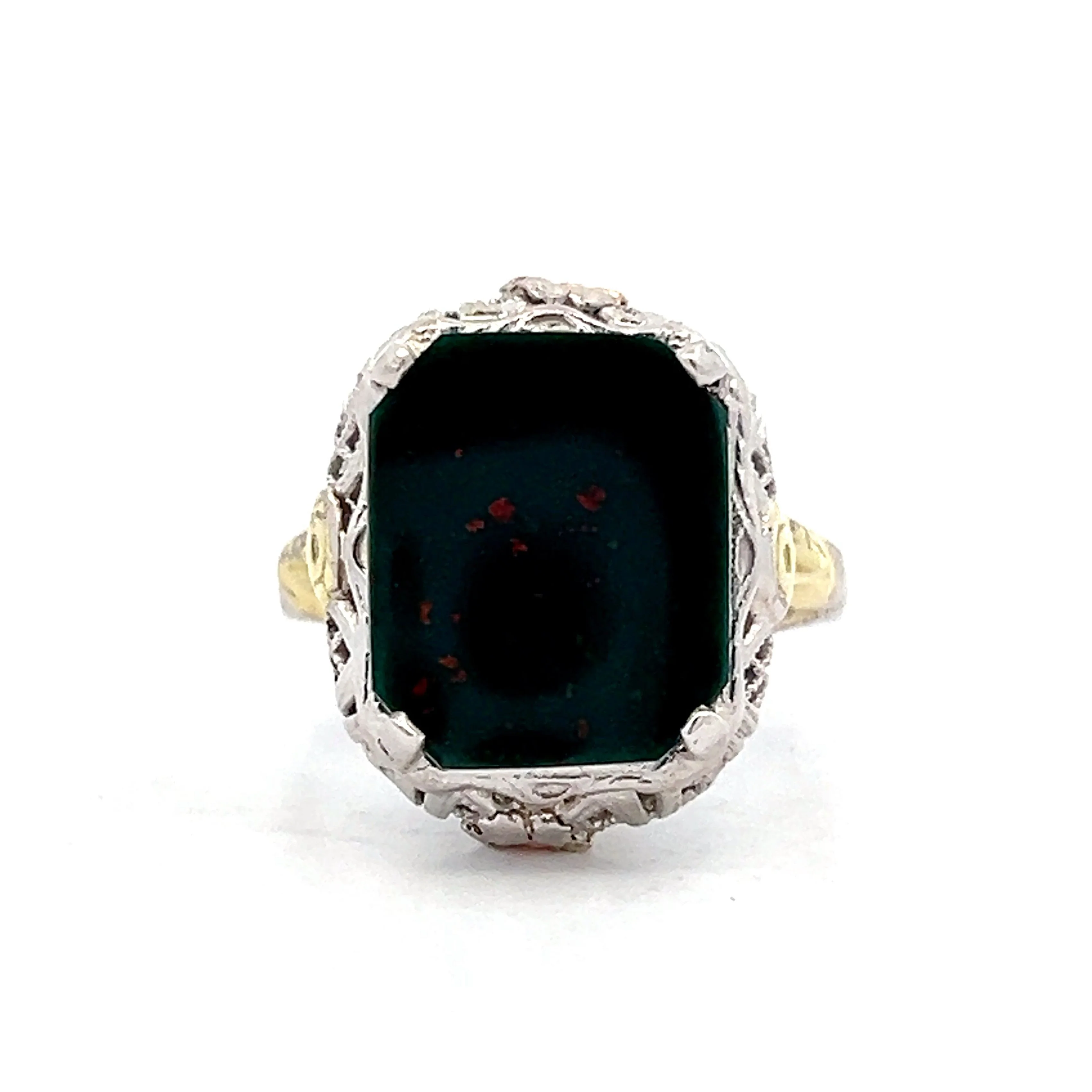 2.96 Vintage Cabochon Bloodstone in 14k White Gold