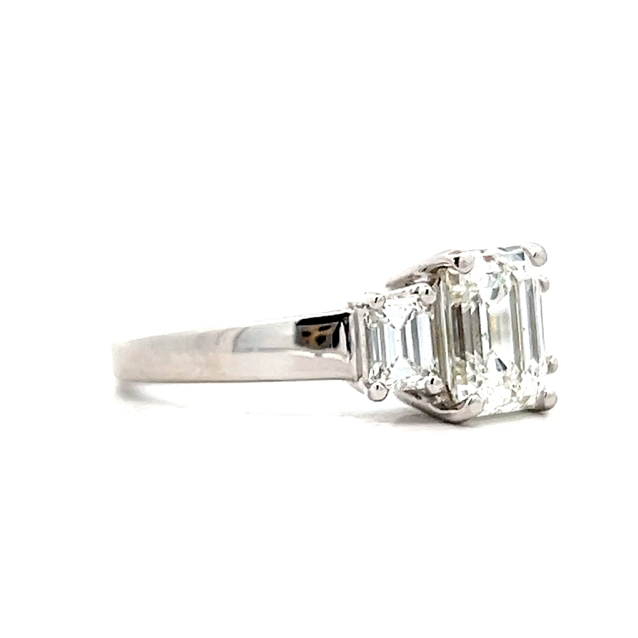 2 Carat 3 Stone Emerald Cut Engagement Ring Platinum - Image 3