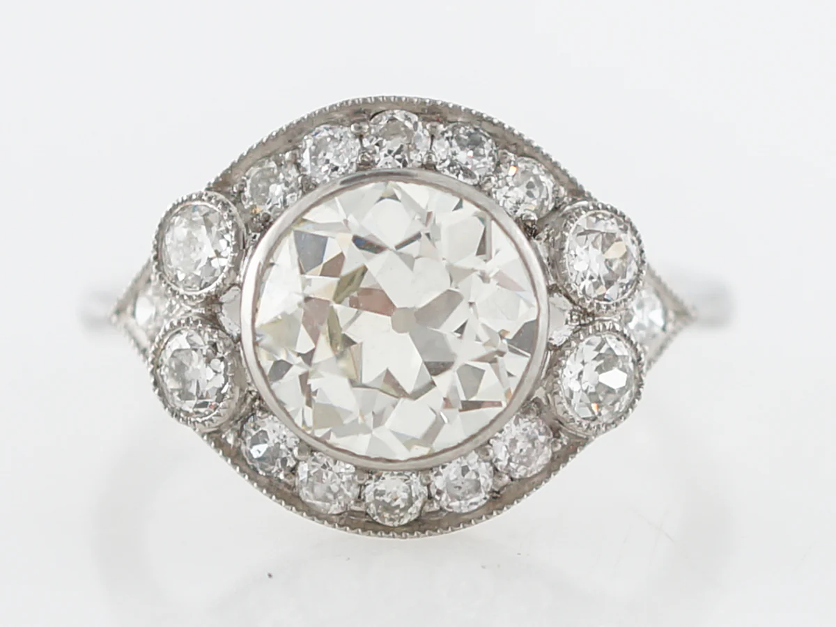 2 Carat Diamond Halo Engagement Ring Old European Cut