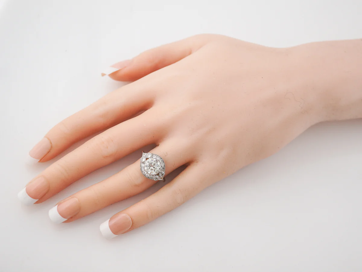 2 Carat Diamond Halo Engagement Ring Old European Cut - Image 7