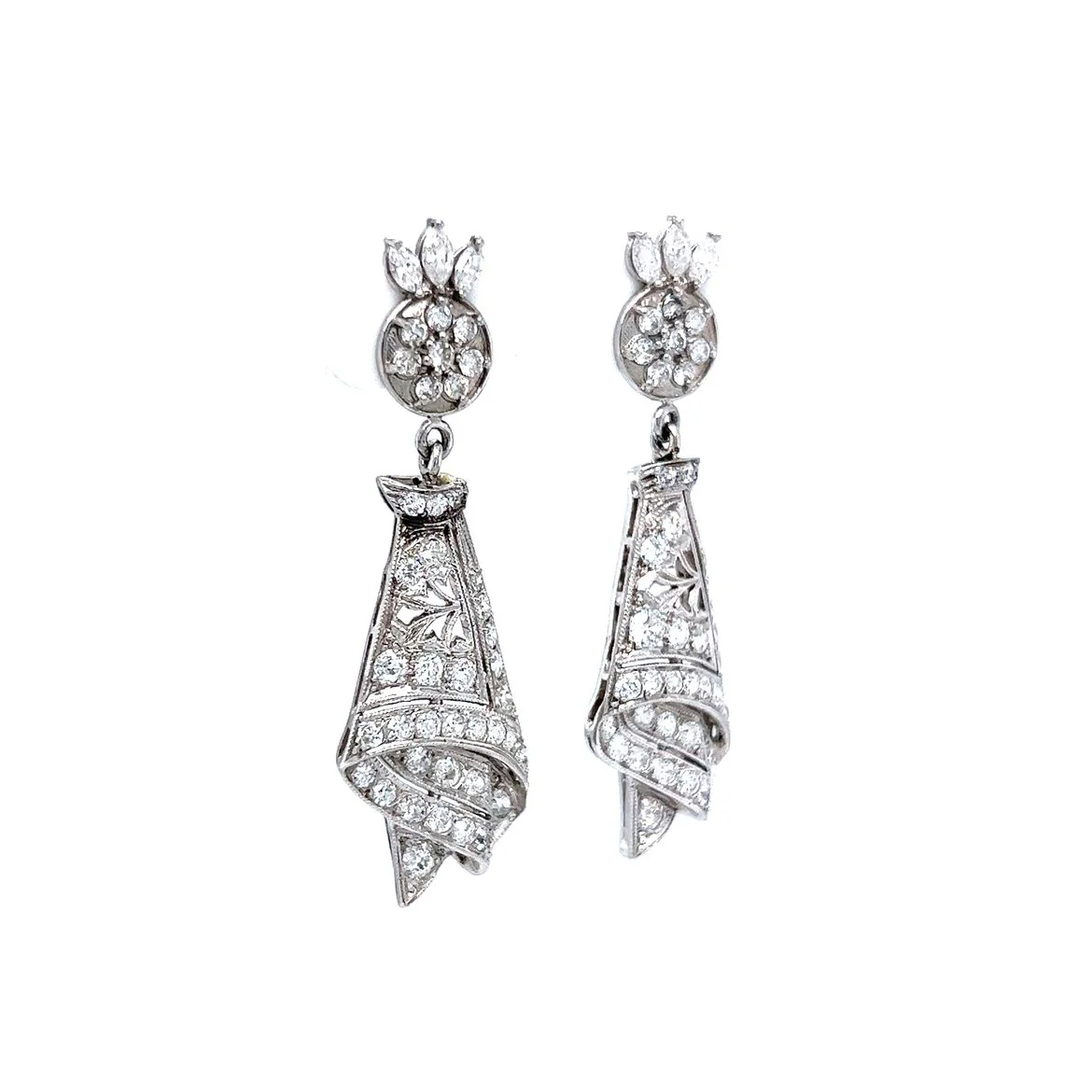 2 Carat Old Euro Diamonds Art Deco Style Earrings in Platinum - Image 3