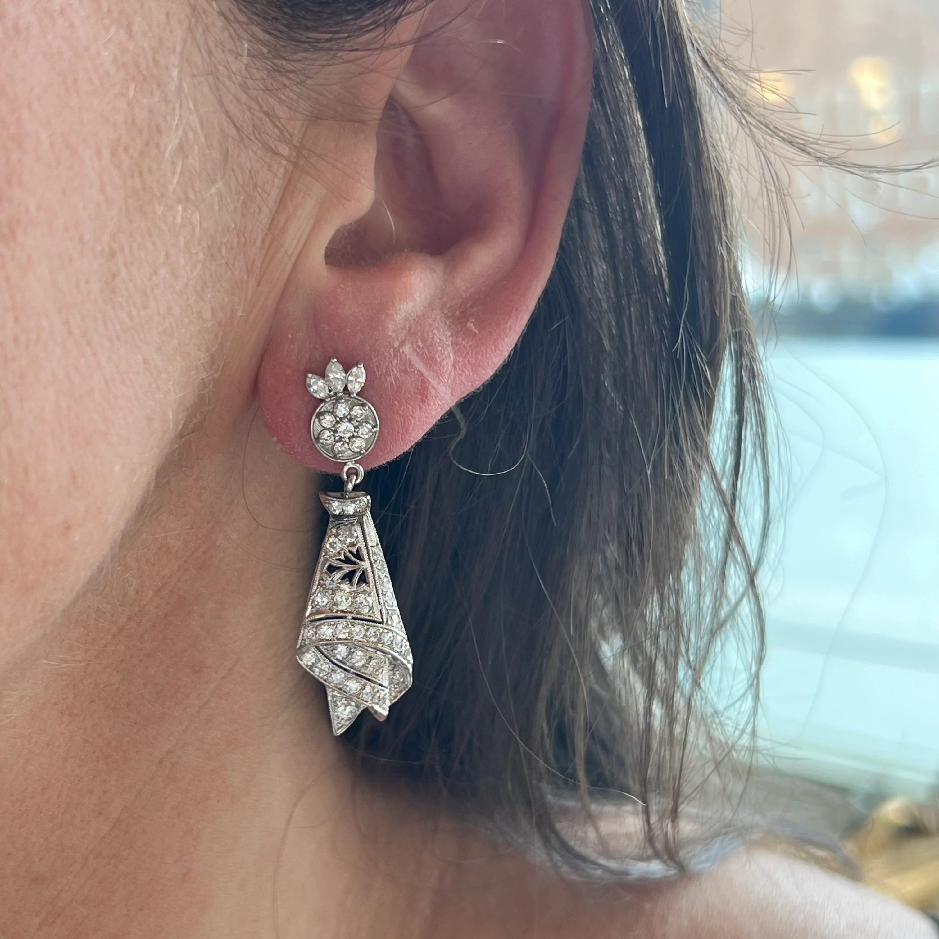 2 Carat Old Euro Diamonds Art Deco Style Earrings in Platinum - Image 4
