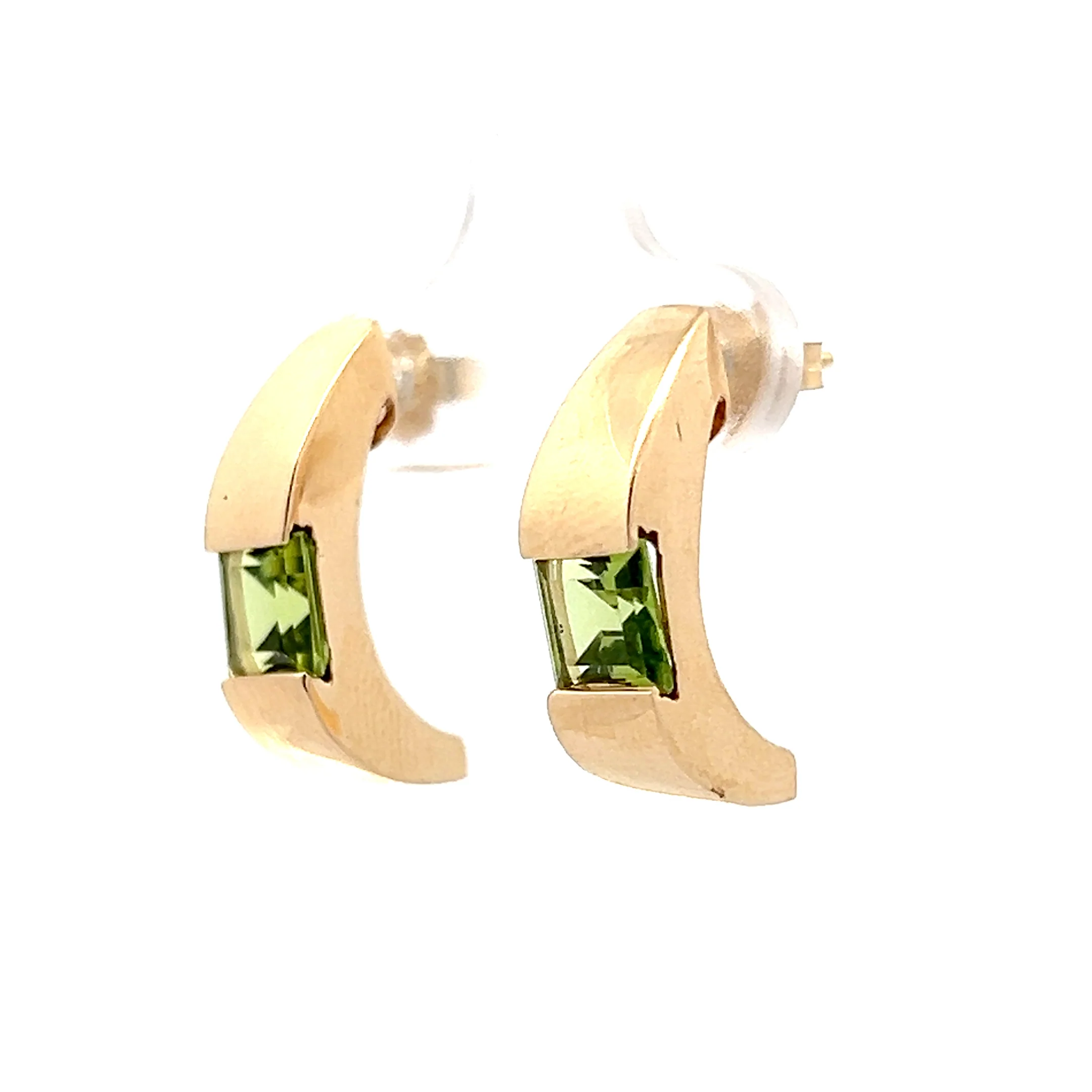 2 Carat Square Cut Peridot Hoop Earrings in 14k - Image 2