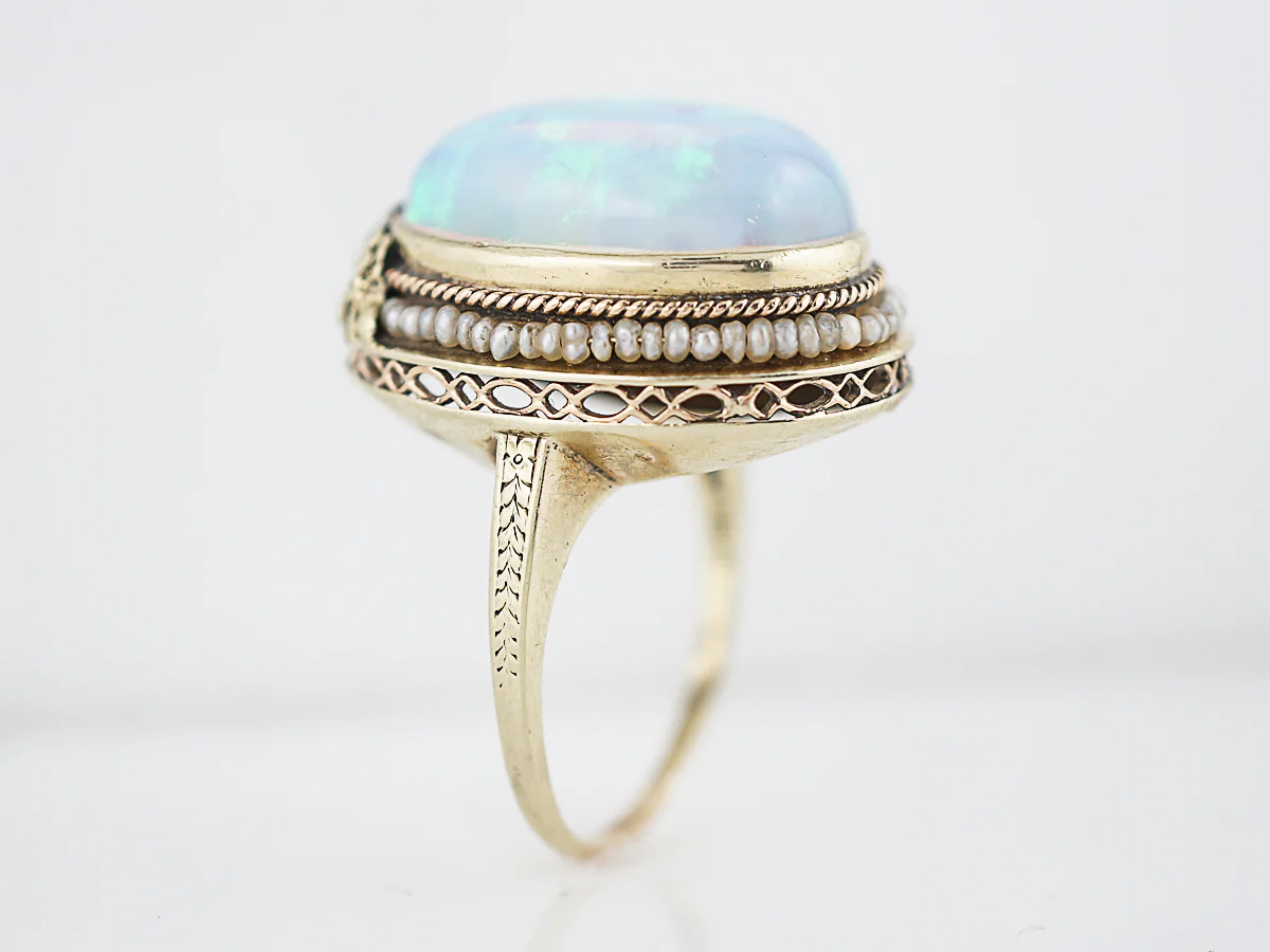 20 carat Cabochon Cut Opal Cocktail Ring in 14k Yellow Gold - Image 5