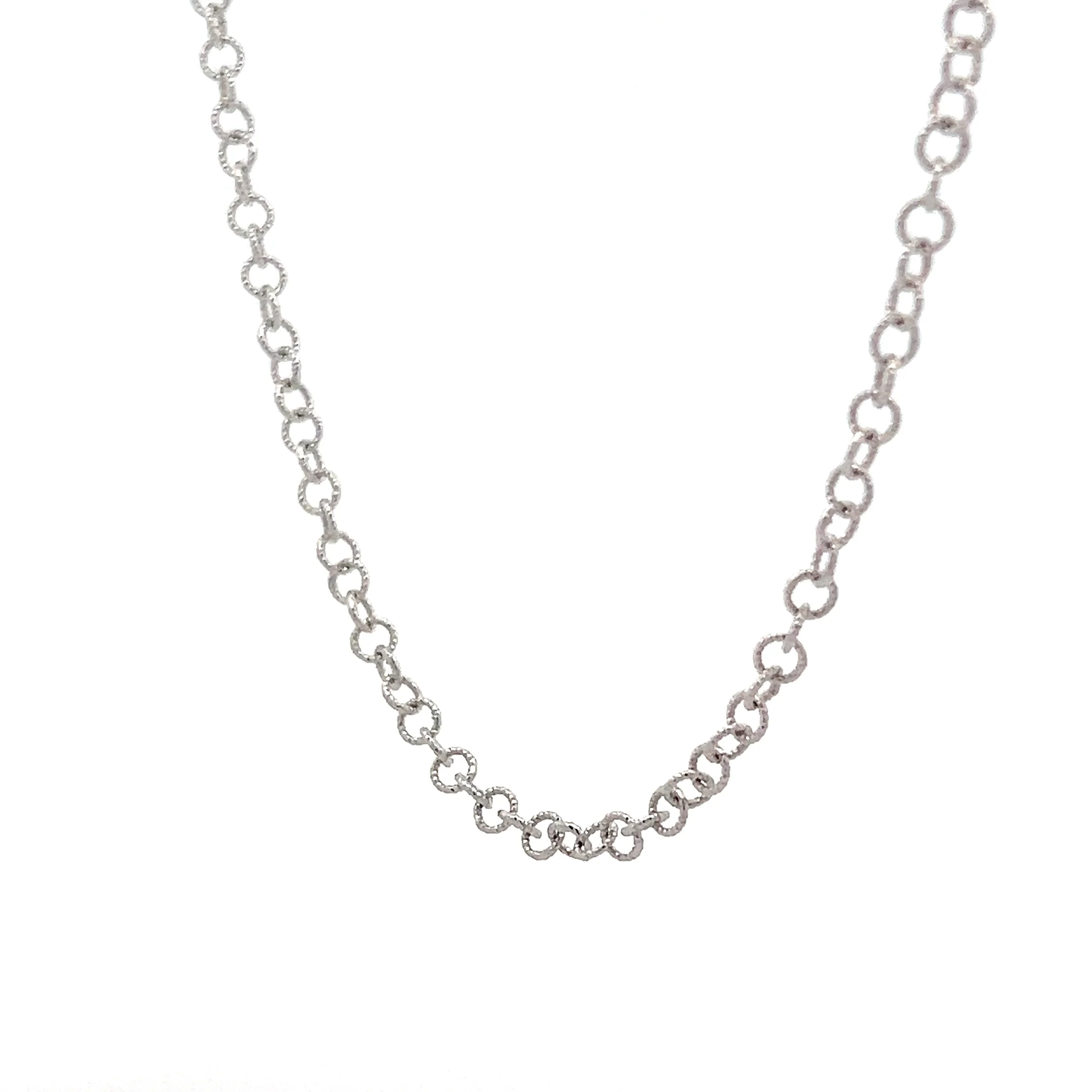 20" Textured Rolo Link Chain Necklace 14k White Gold - Image 2
