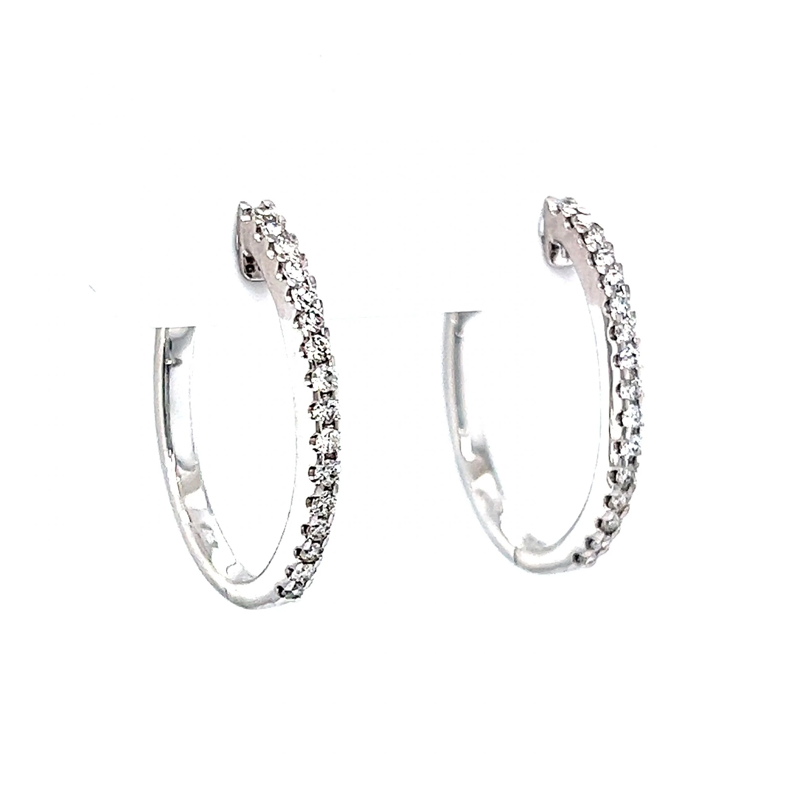 20mm Oval Diamond Hoop Earrings in 14k White Gold - Image 3