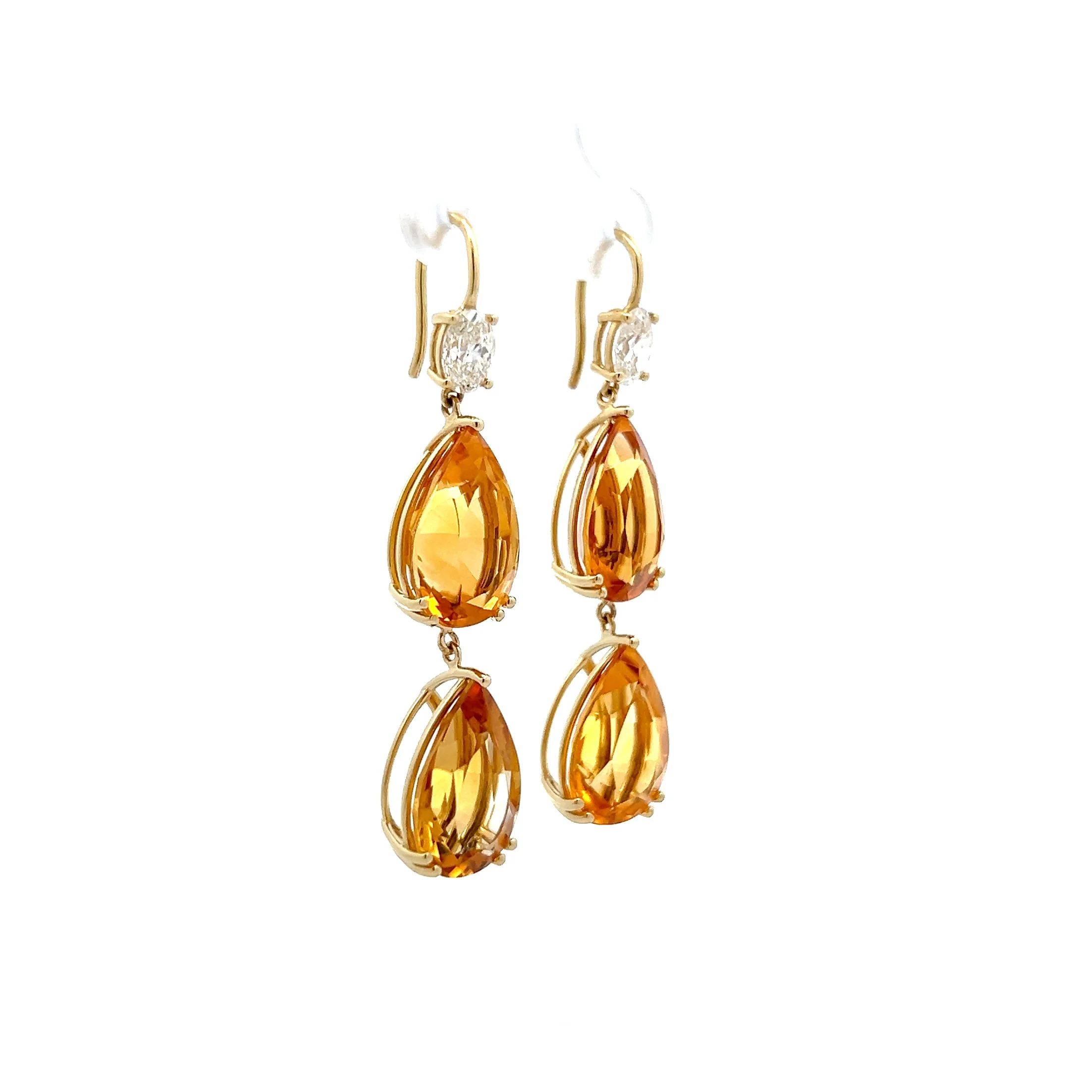 21.07 Pear Citrine & Diamond Drop Earrings in 14k - Image 3