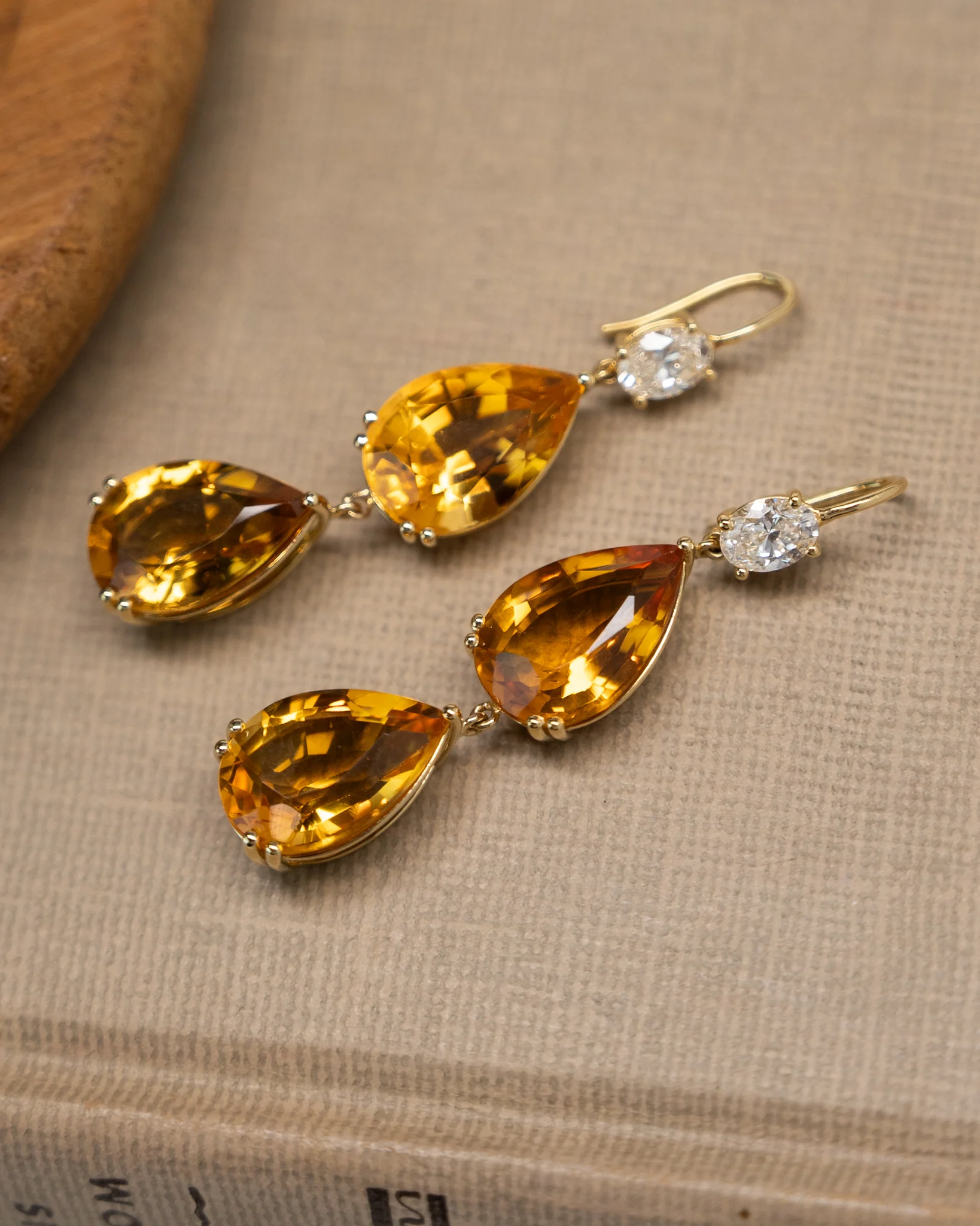 21.07 Pear Citrine & Diamond Drop Earrings in 14k - Image 4