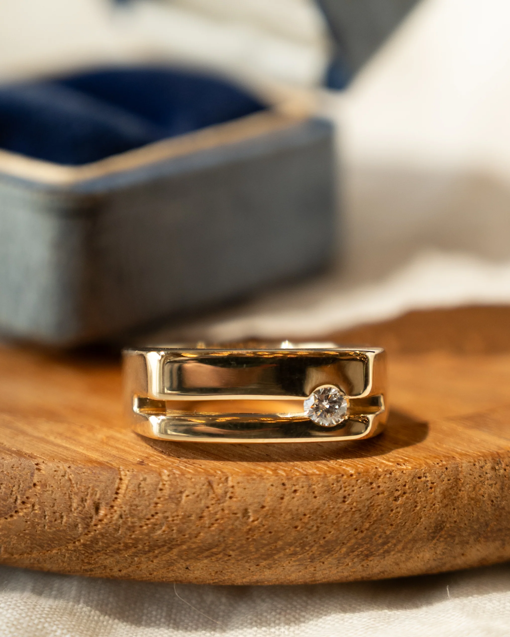 .21 Diamond Signet Wedding Band 14k Yellow Gold - Image 6