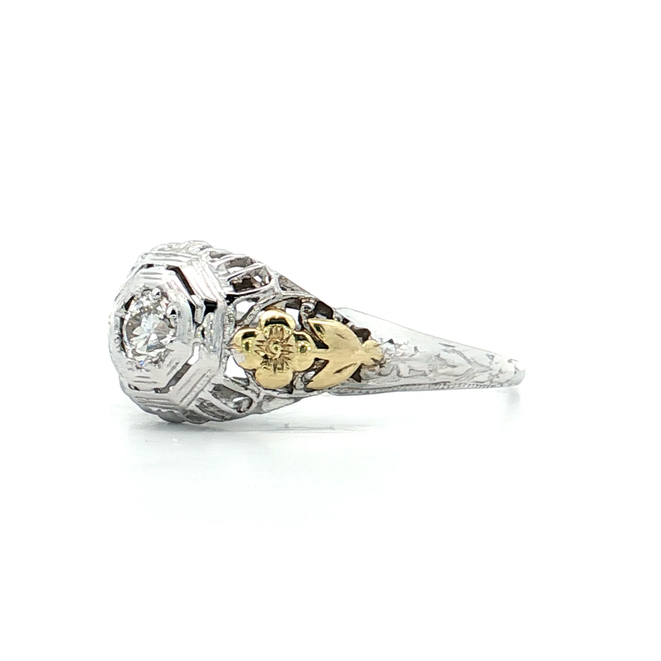 .22 Antique Deco Diamond Filigree Engagement Ring 18k - Image 2
