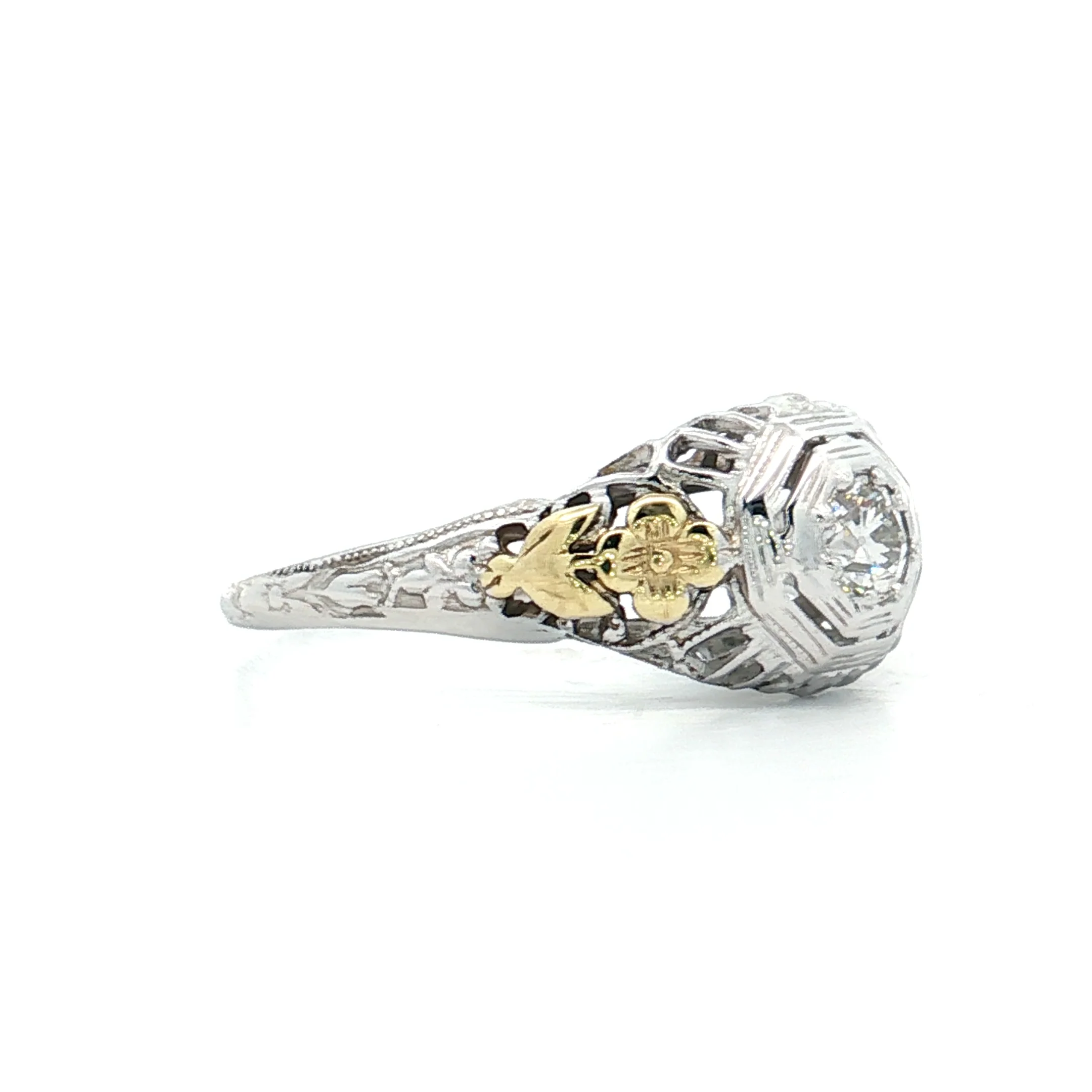 .22 Antique Deco Diamond Filigree Engagement Ring 18k - Image 3