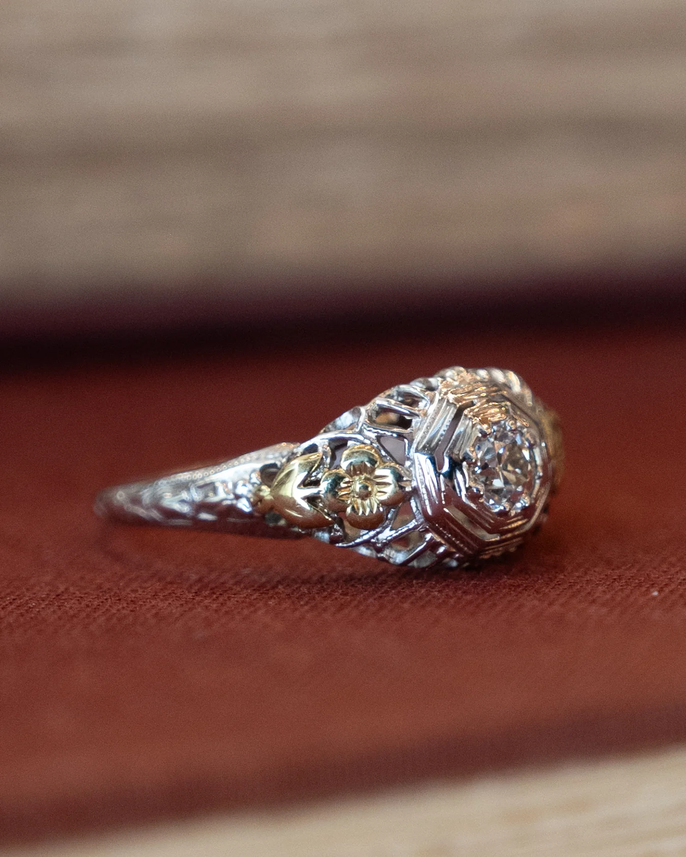 .22 Antique Deco Diamond Filigree Engagement Ring 18k - Image 7