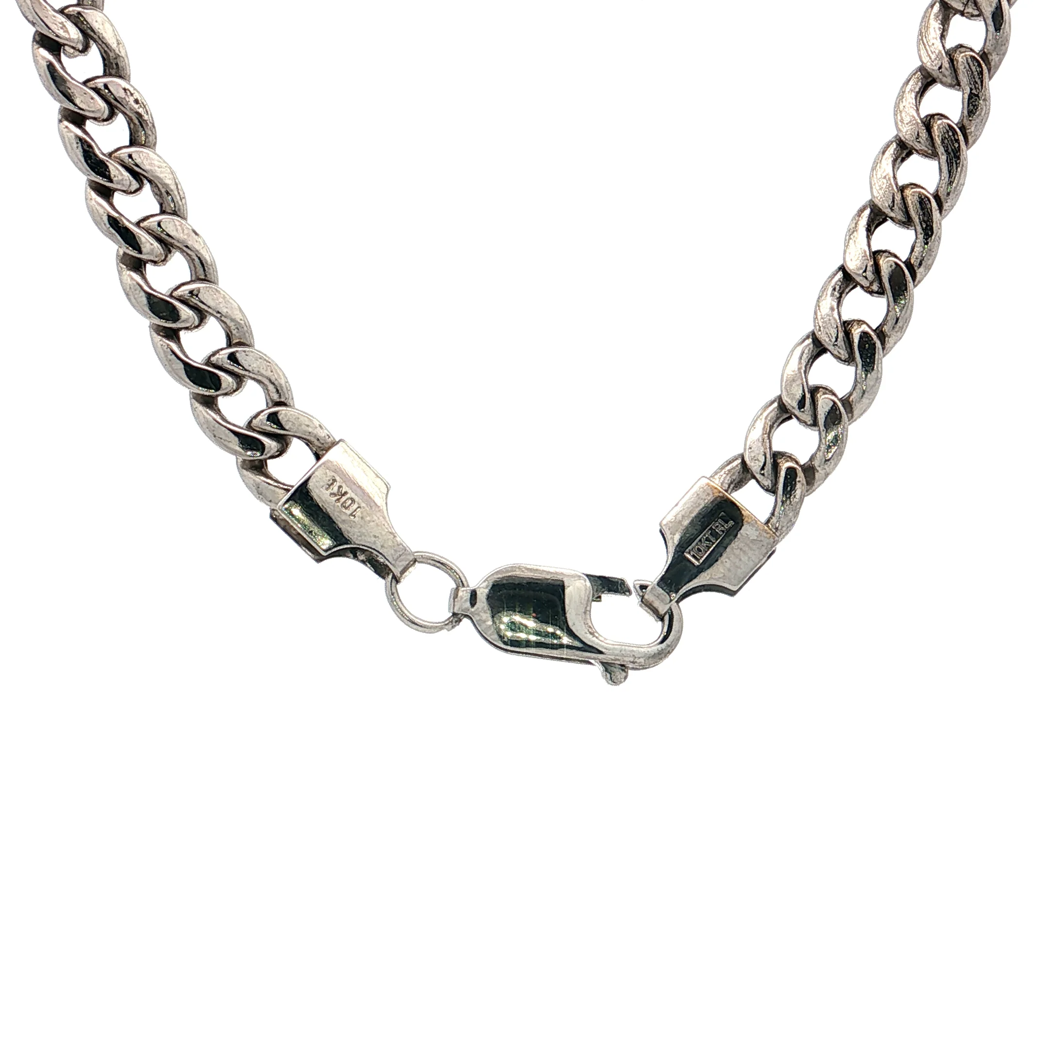 22" Mens Curb Link Chain Necklace 10k White Gold - Image 4