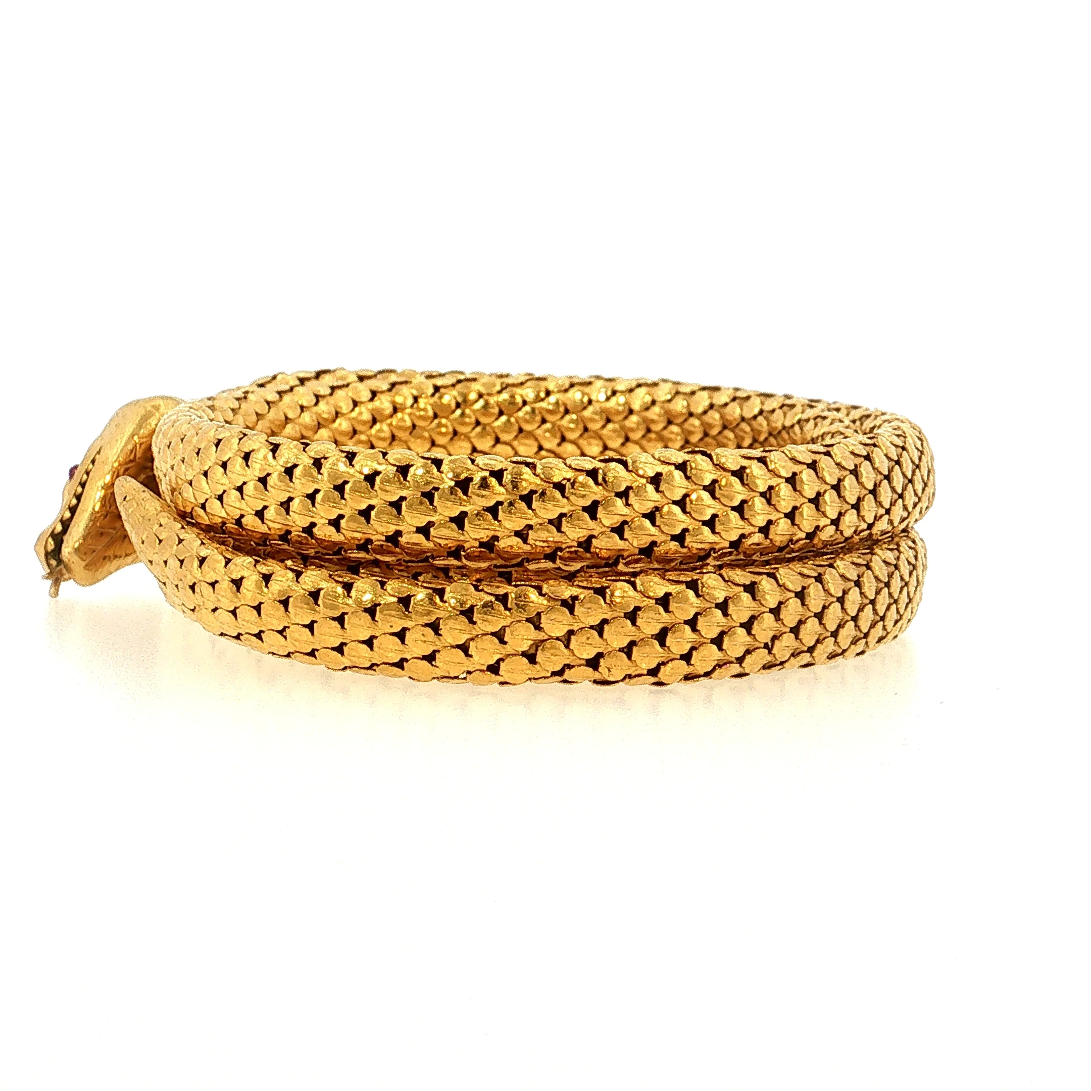 .22 Victorian Diamond & Ruby Snake Bracelet 14k - Image 2