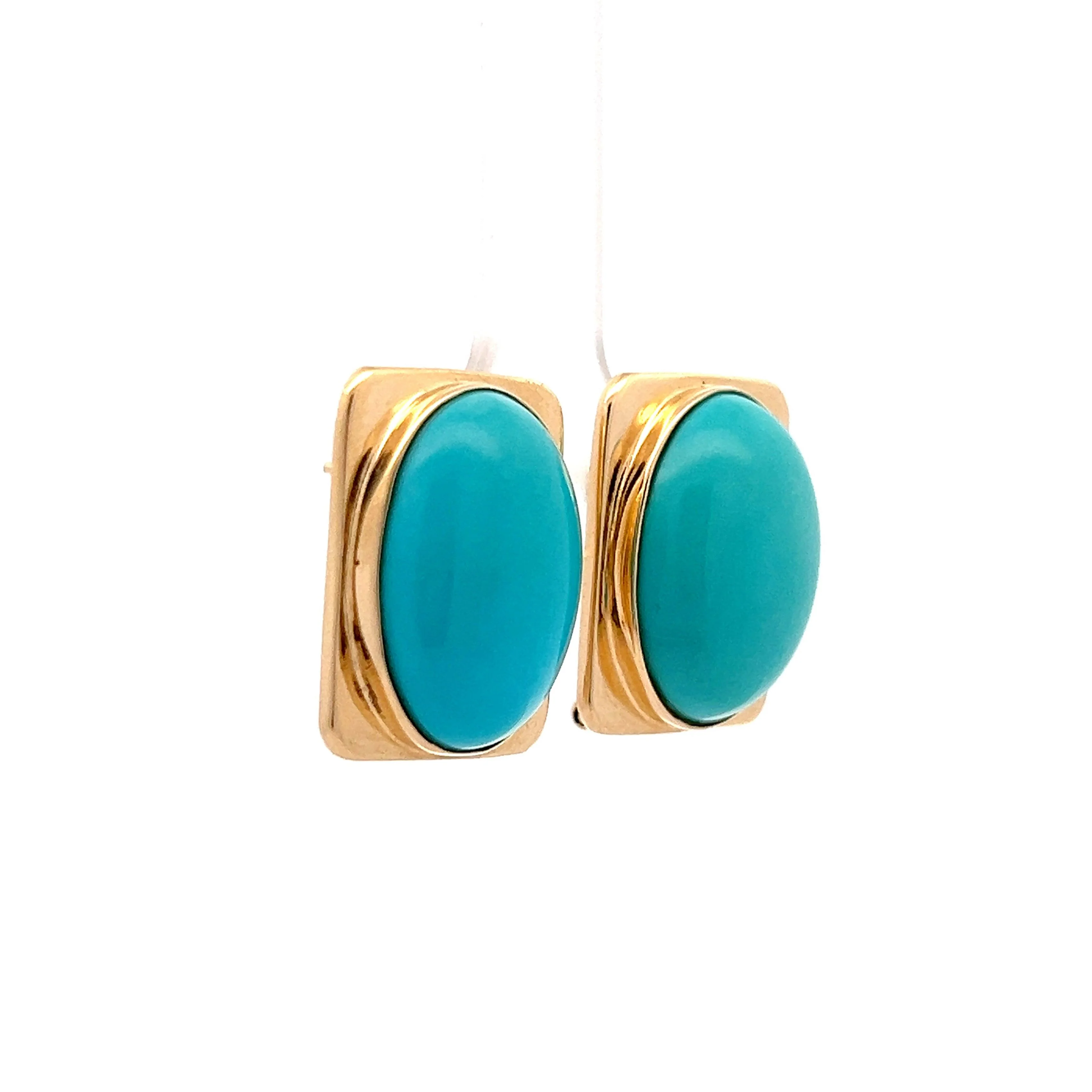 23.12 Cabochon Turquoise Earrings in 14k Yellow Gold - Image 3