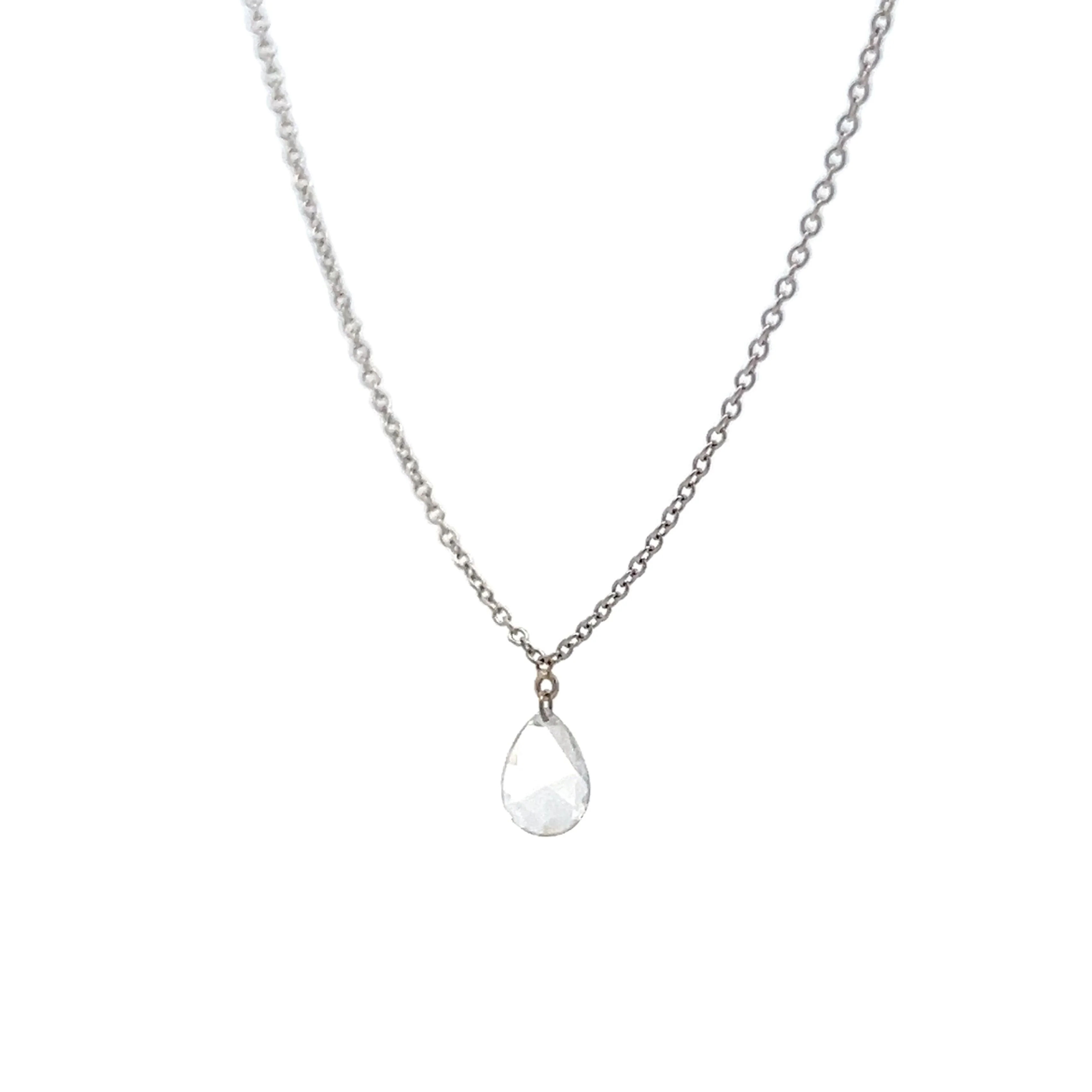 .23 Pear Rose Cut Diamond Pendant in 14k White Gold