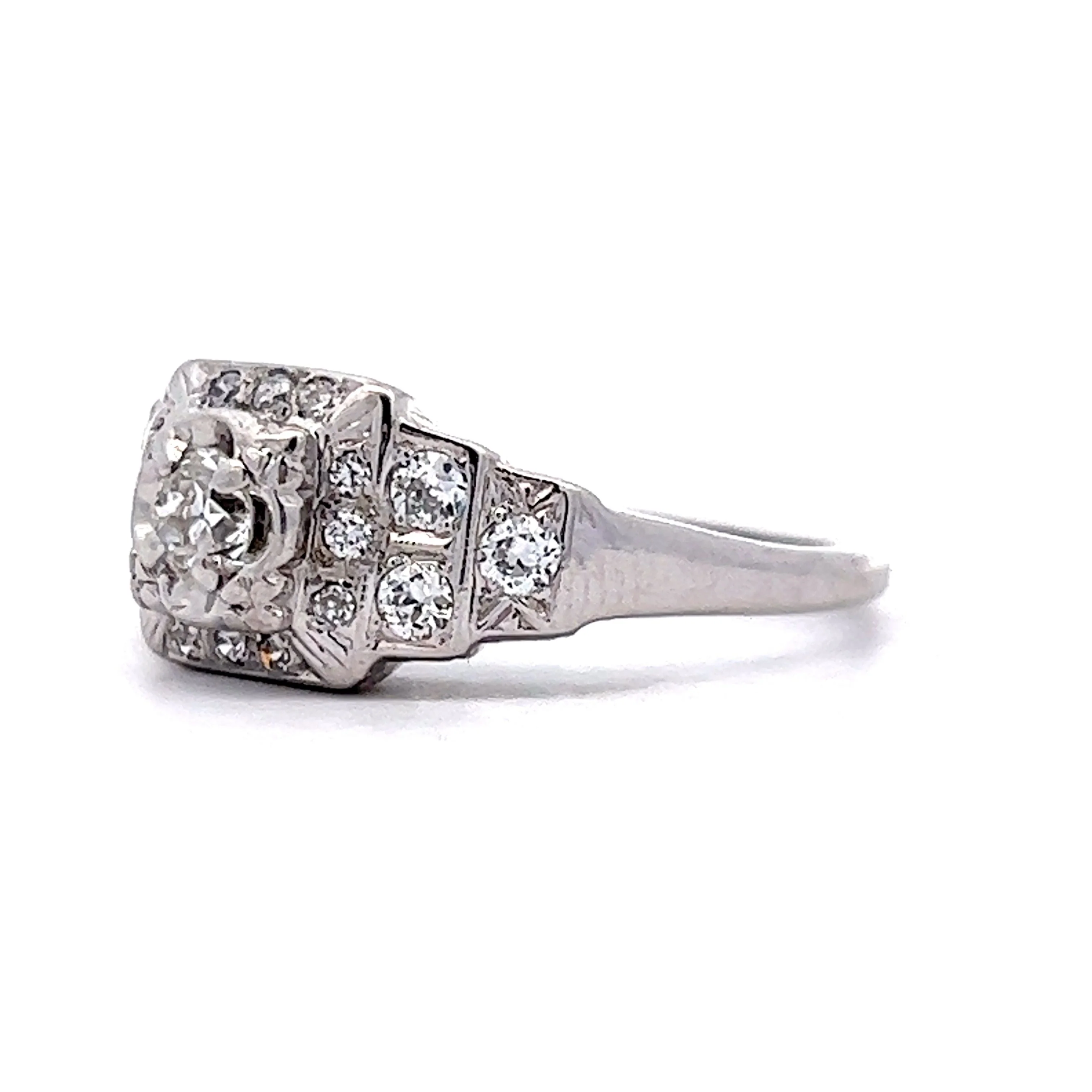 Vintage Art Deco Step Engagement Ring in 14k White Gold - Image 2