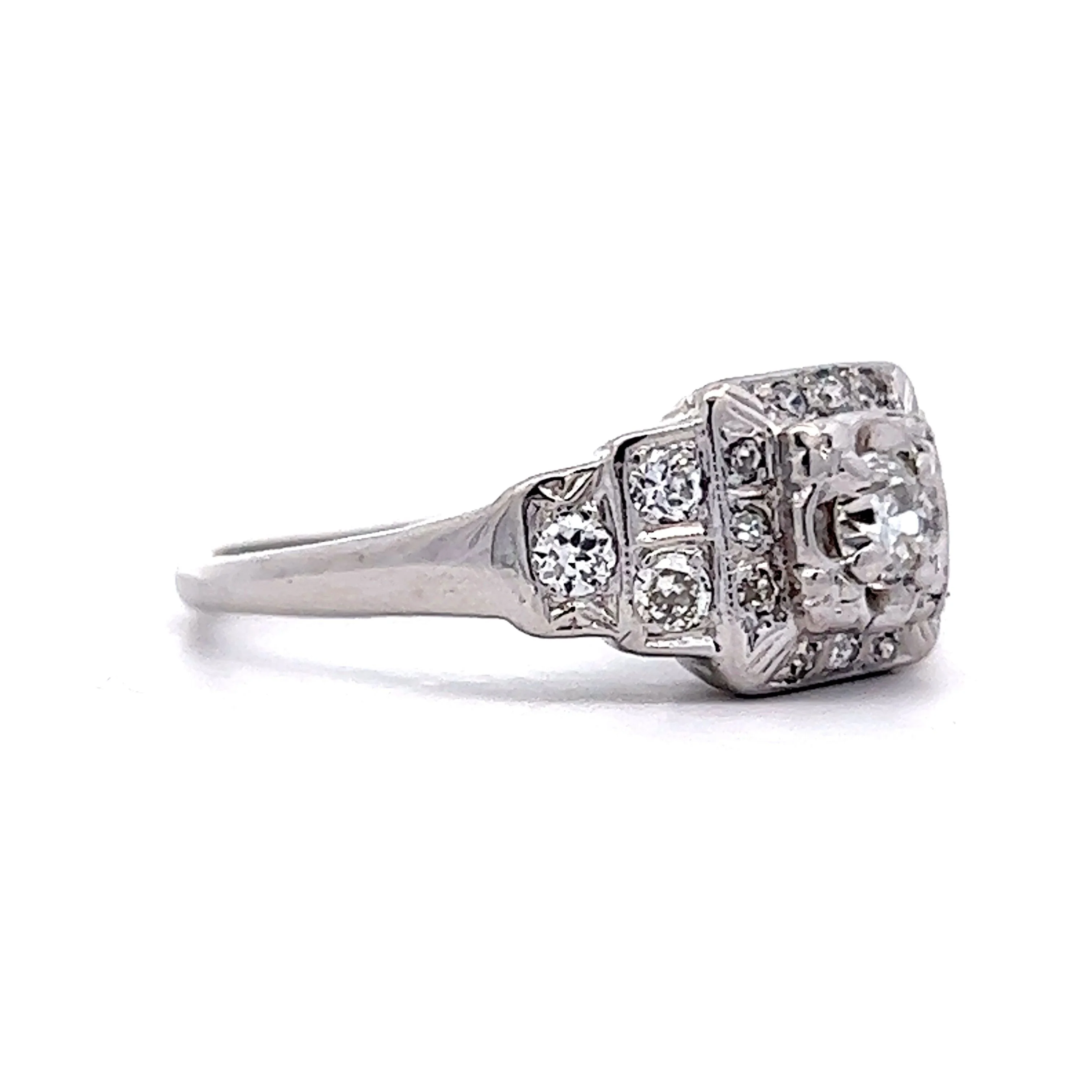 Vintage Art Deco Step Engagement Ring in 14k White Gold - Image 3