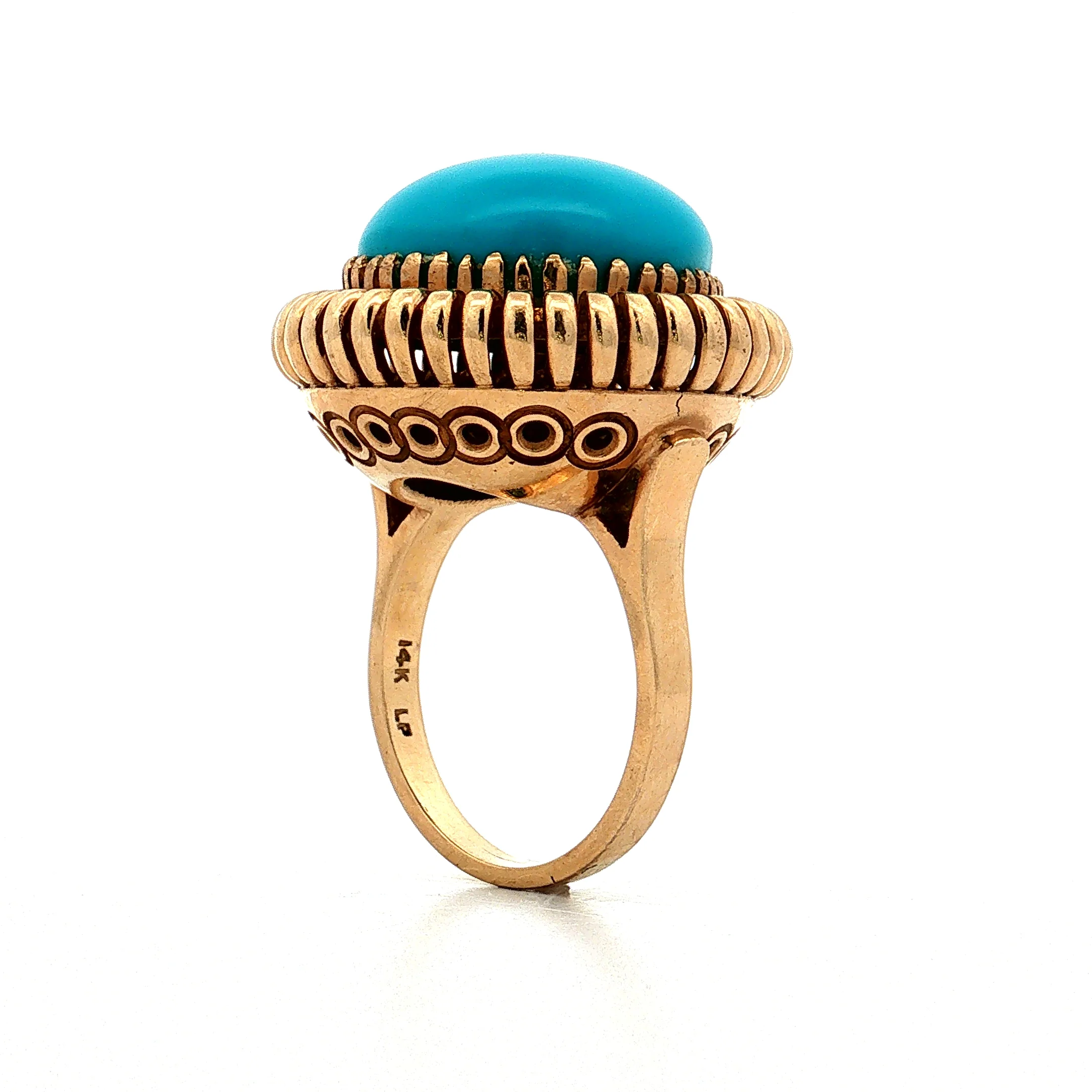 24.00 Vintage Mid-Century Turquoise Cocktail Ring 14k - Image 5