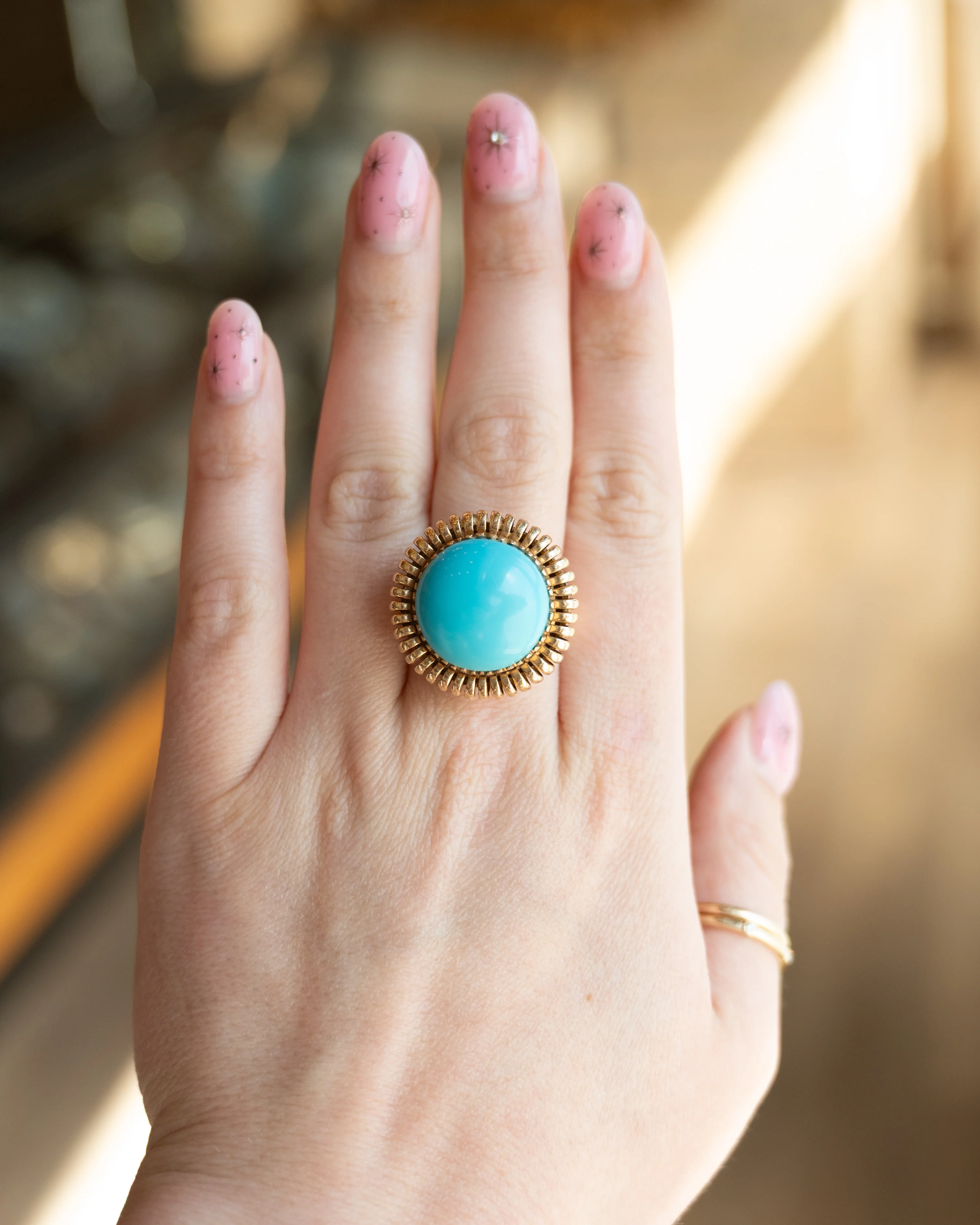 24.00 Vintage Mid-Century Turquoise Cocktail Ring 14k - Image 7