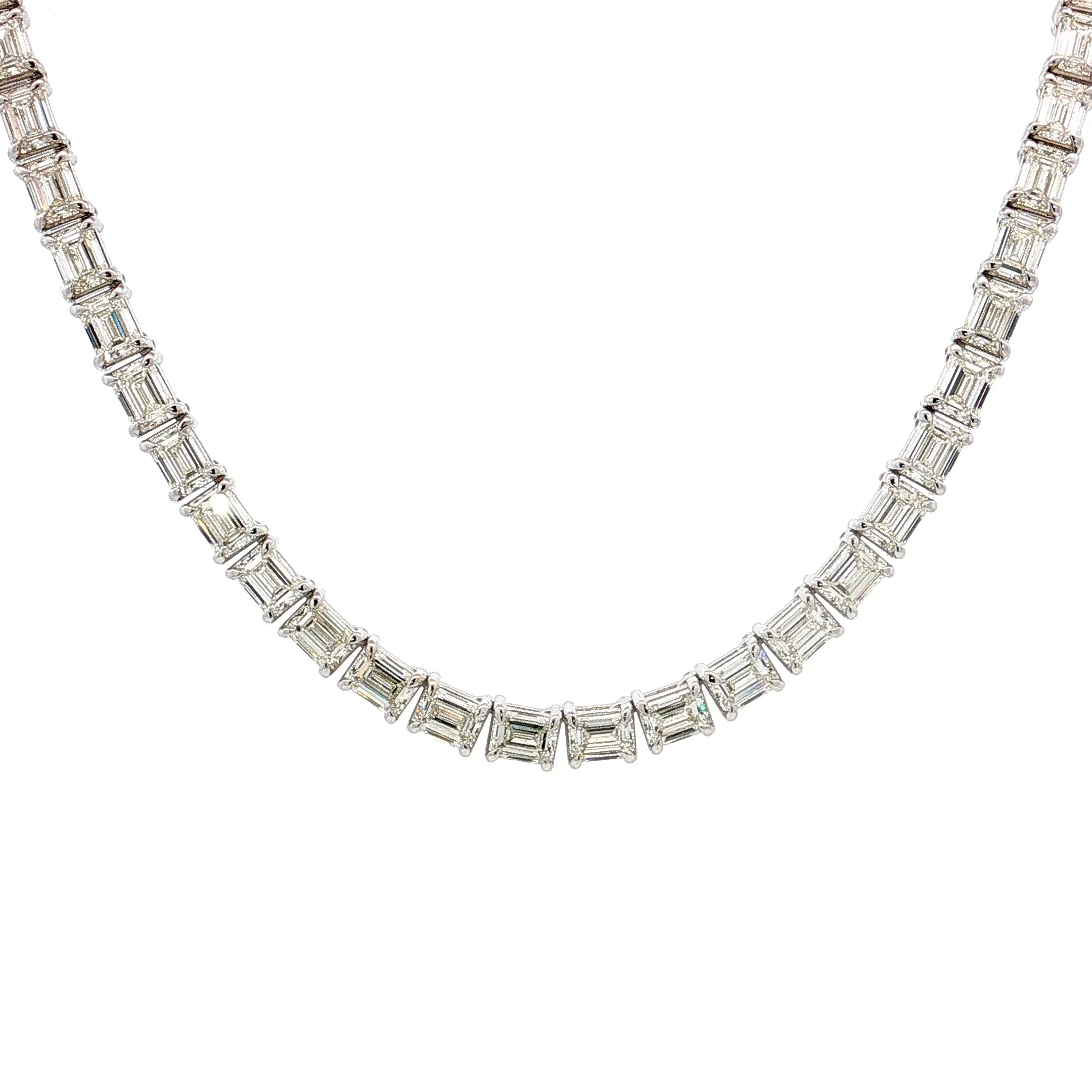 24.19 Emerald Cut Diamond Tennis Necklace 18k White Gold