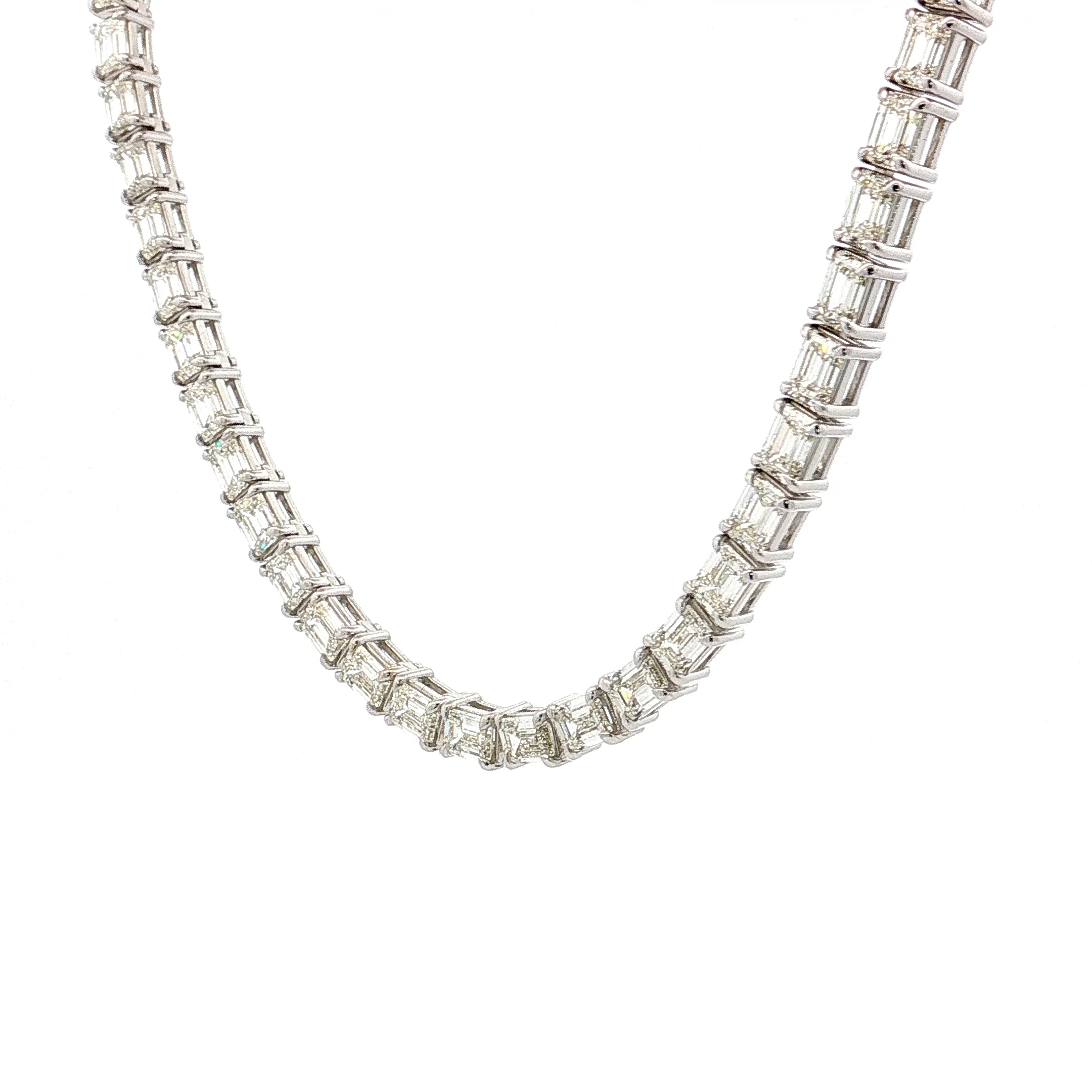 24.19 Emerald Cut Diamond Tennis Necklace 18k White Gold - Image 2