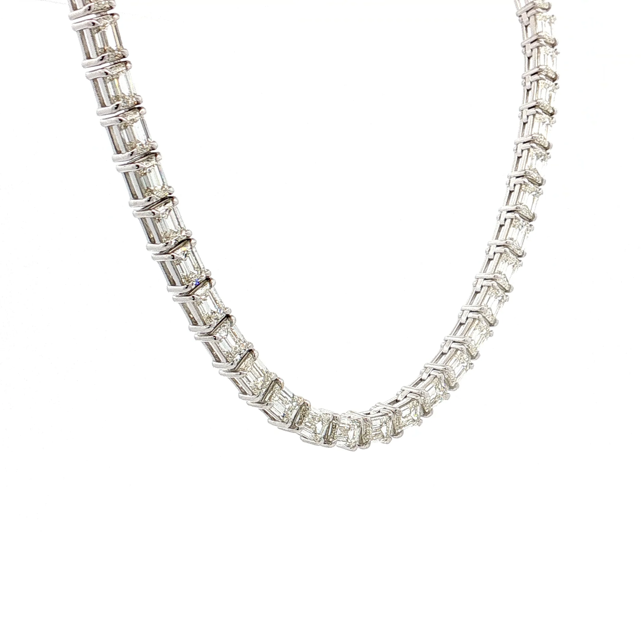 24.19 Emerald Cut Diamond Tennis Necklace 18k White Gold - Image 3