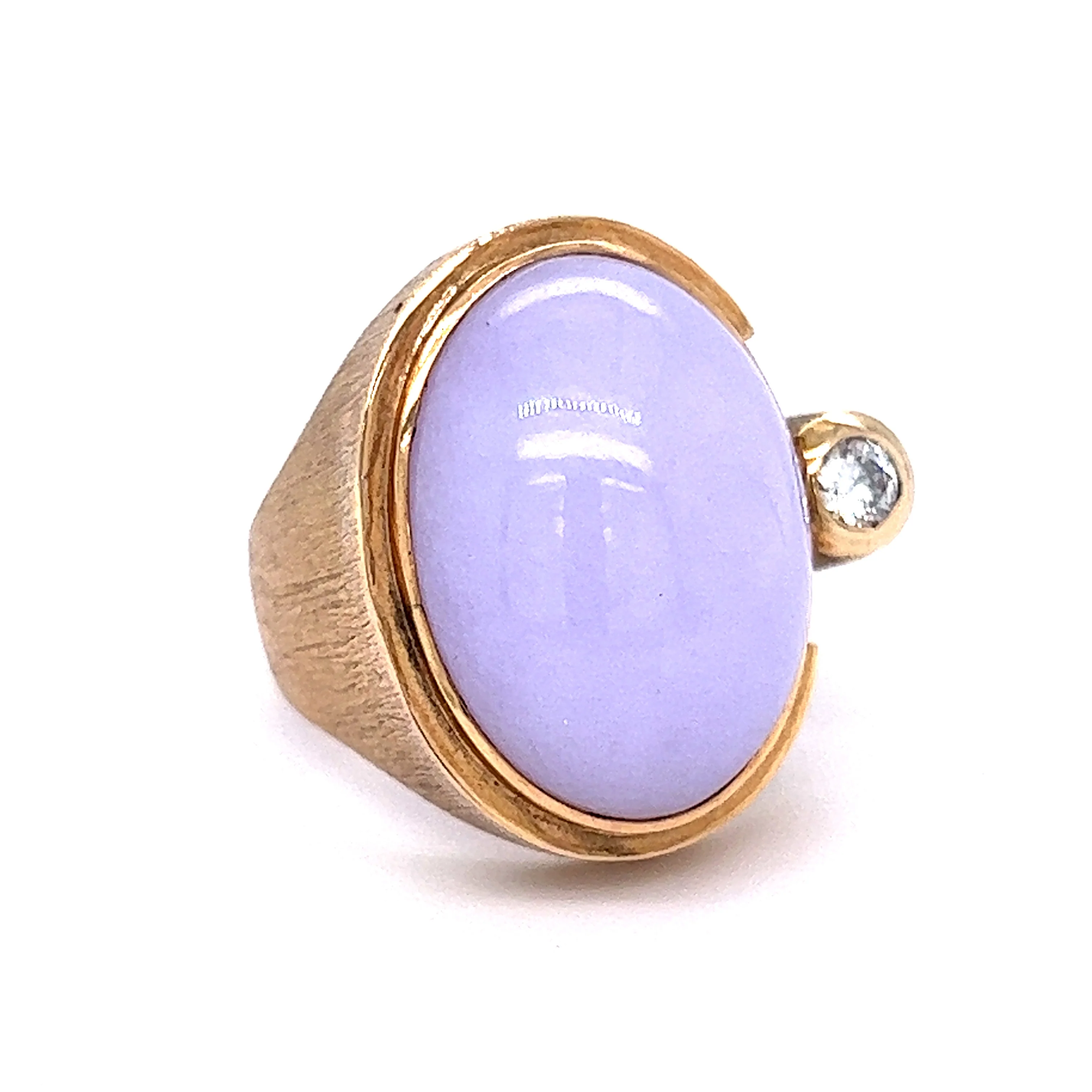 24.49 Cabochon Lavender Jadeite & Diamond Cocktail Ring in 14k Yellow Gold - Image 3