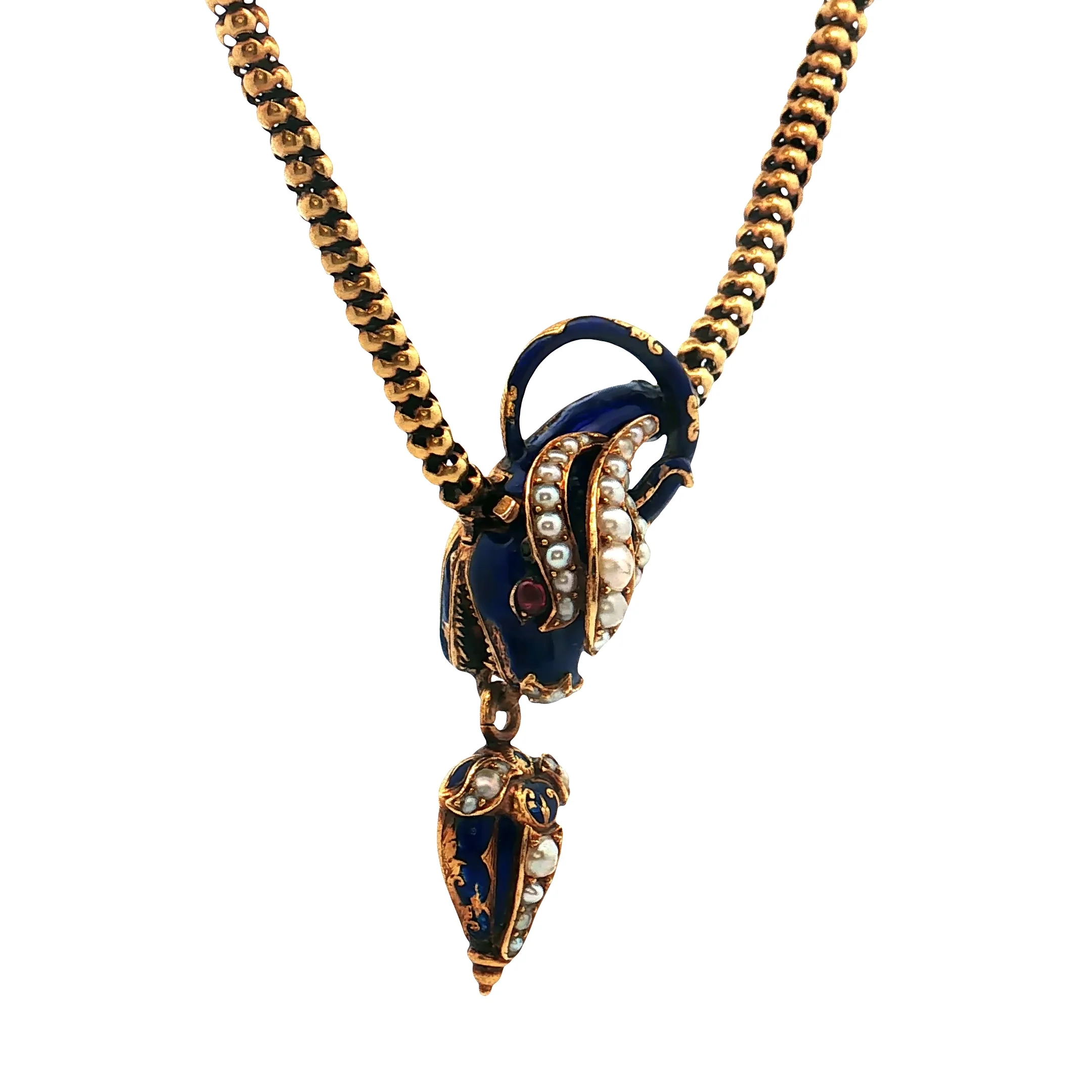 .24 Antique Victorian Ruby Snake Necklace 18k Yellow Gold - Image 2