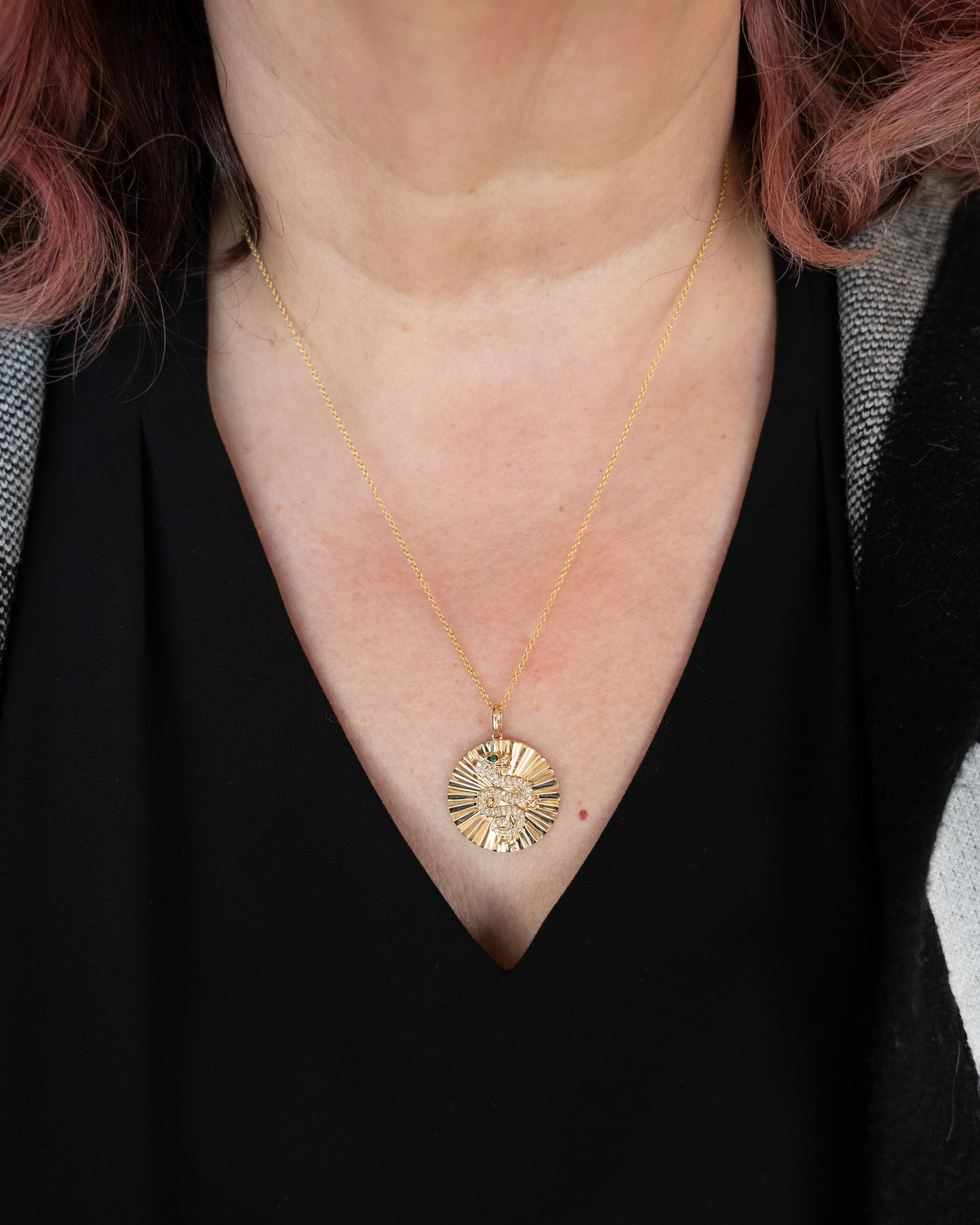 .24 Diamond Dragon Pendant in 14k Yellow Gold - Image 7